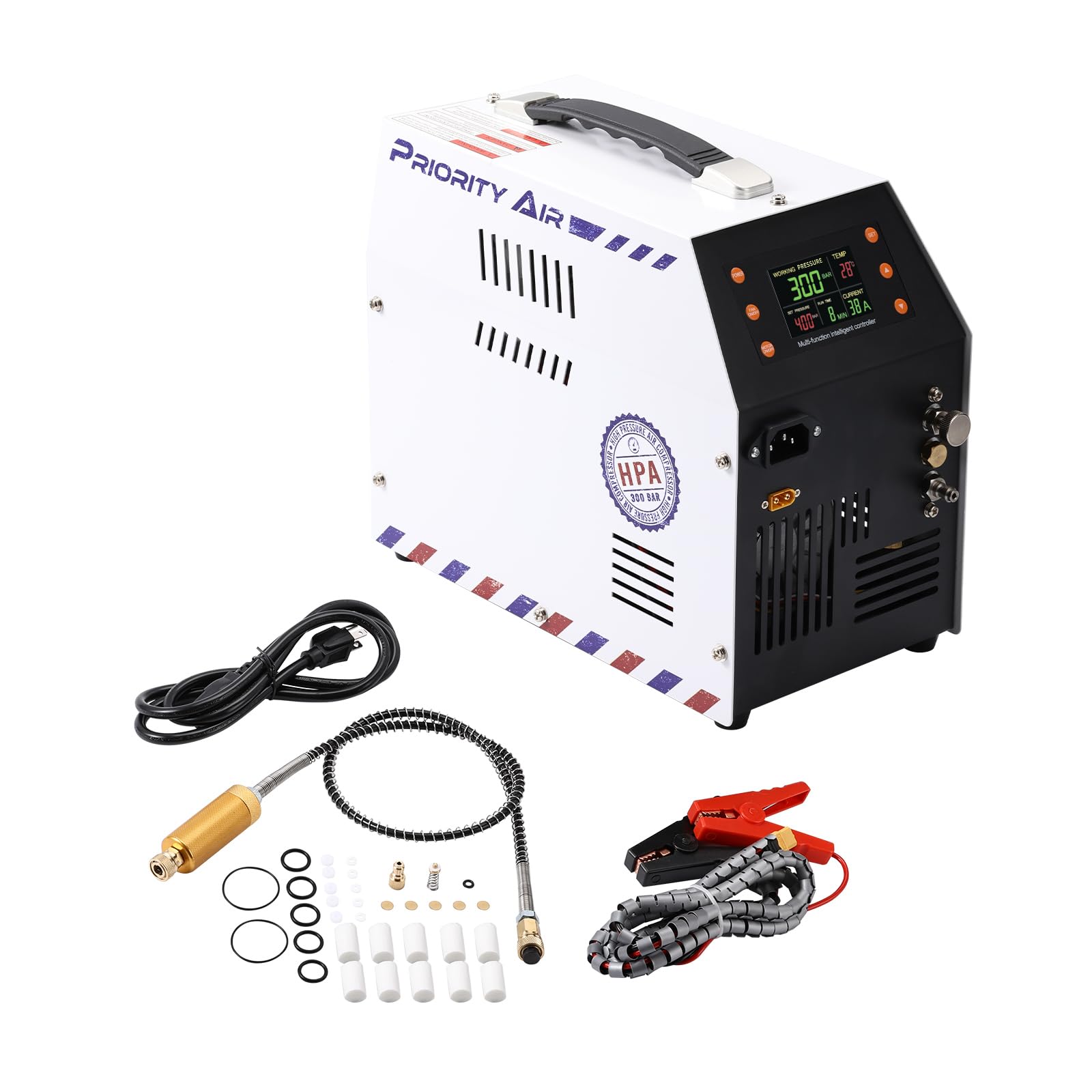 12V 300Bar 4500PSI/30MPA Oil-Free PCP Air Compressor with LCD Display & Built-in Power Adapter - Portable High Pressure Air Pump for PCP Rifles, Scuba Tanks, Paintball & Airsoft Guns - Perfect for Hunting, Diving & Outdoor Sports