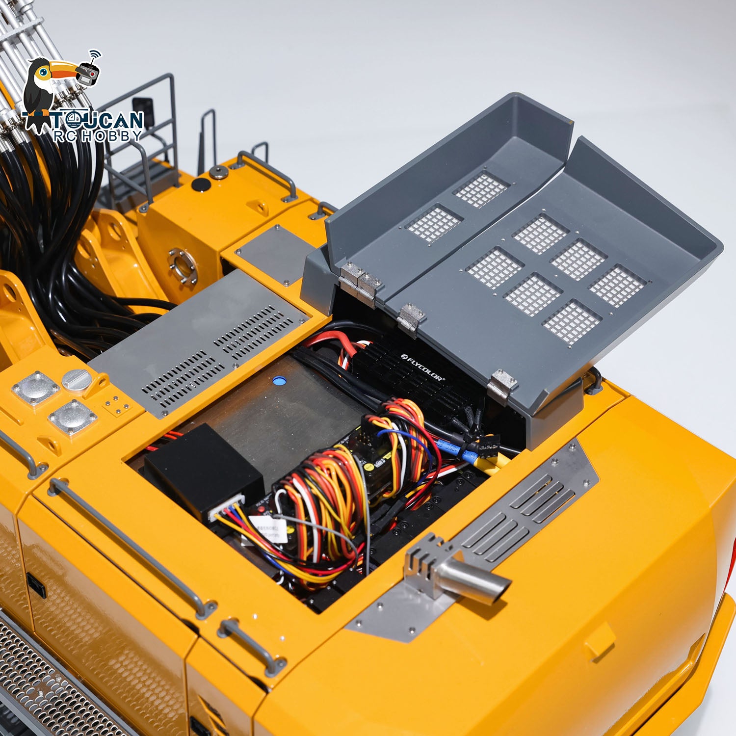 1/14 Scale K970 300 RC Hydraulic Excavator Toy - Radio Controlled Demolition Machine with Replaceable 2-Arm, RTR Painted Version - Perfect for Construction Enthusiasts & RC Hobbyists (Ideal for Backyard Digging, Sandbox Play & Model Construction Sites)