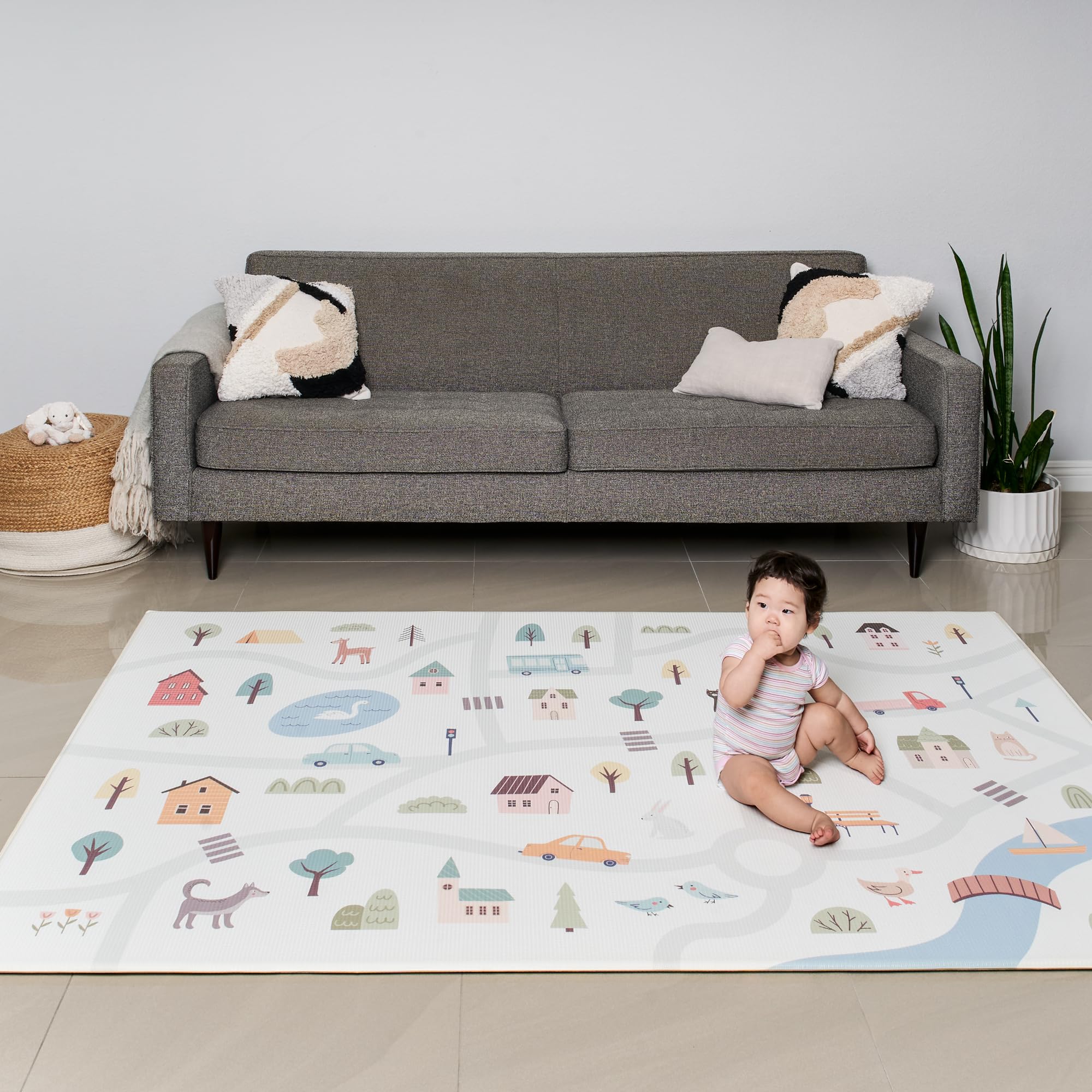 Reversible Baby Play Mat 82” x 55” - Extra Large Waterproof Foam Floor Mat for Infants, Toddlers & Kids | Non-Toxic, Durable & Easy to Clean | Perfect for Nursery, Playroom, Gym & Daycare Activities | Soft Cushioned Surface for Crawling, Playing & Learning