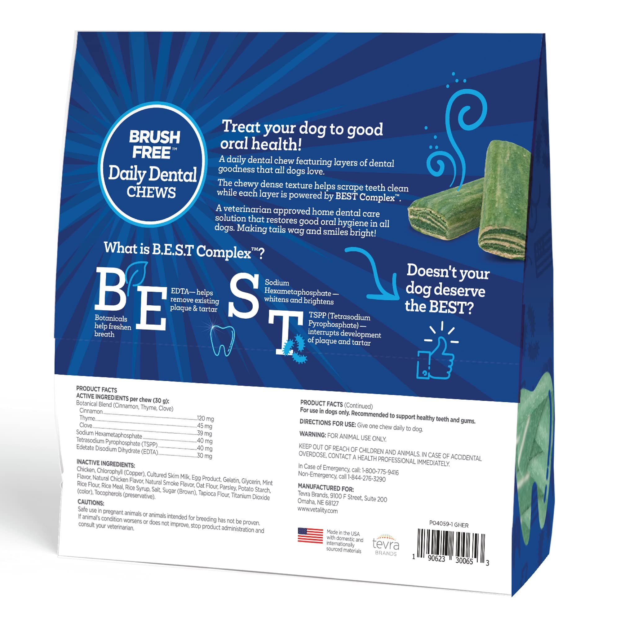 Dog Dental Chews for Teeth Cleaning & Fresh Breath - 30 Count | Best for Daily Oral Care at Home