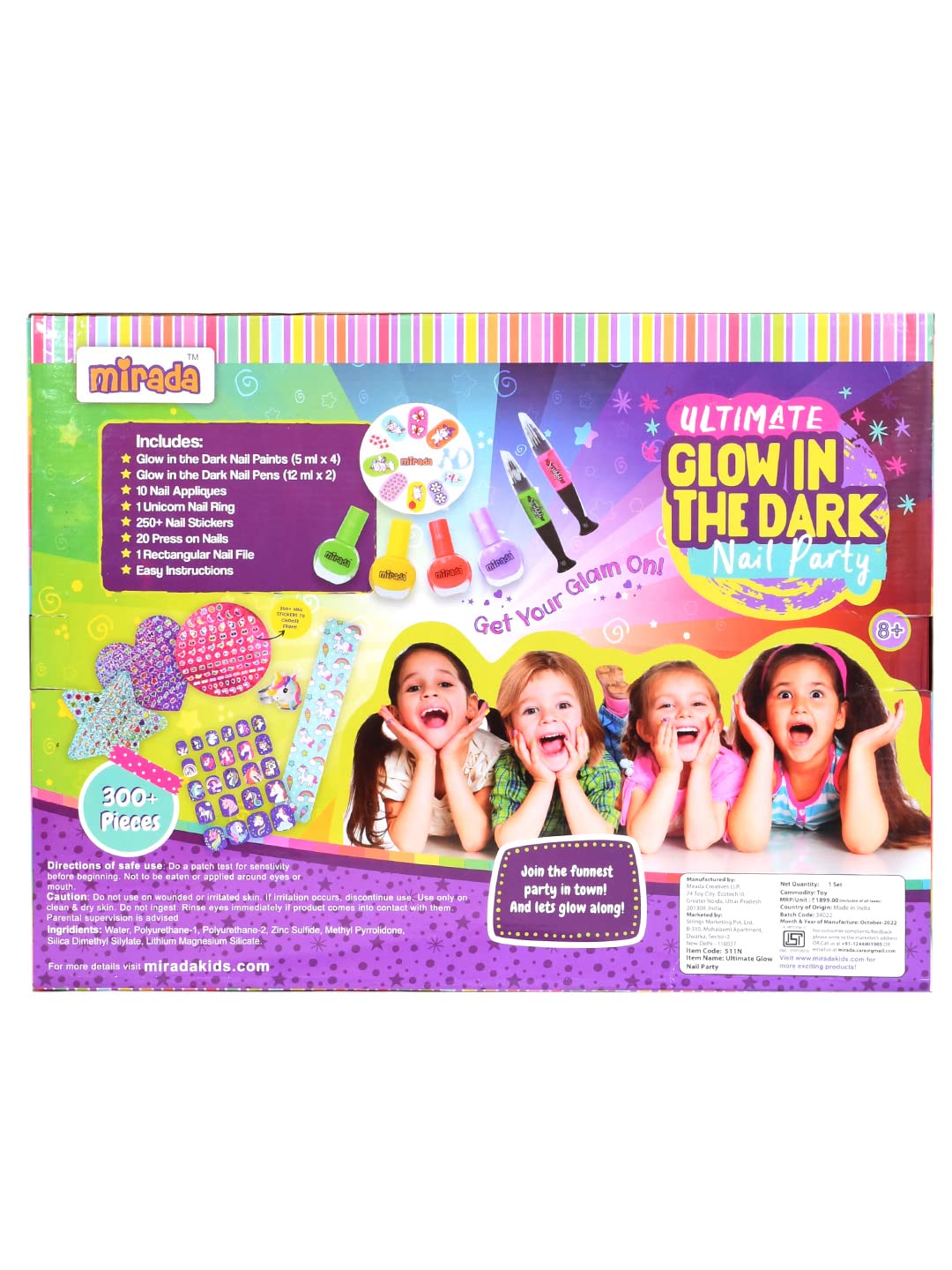 Mirada Ultimate Glow Nail Art Kit - 12 Colors Gel Nail Polish Set with UV Light for Girls & Teens - Perfect for Birthday Parties, Sleepovers & DIY Home Manicures