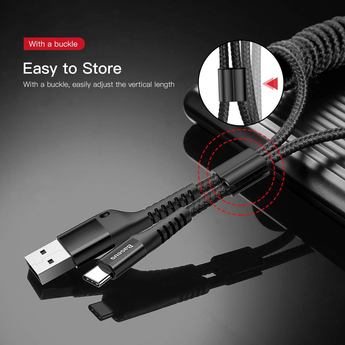 Baseus 100W USB C to USB A Fast Charging Cable for Car - Retractable Coiled Nylon Braided Charger Cord Compatible with iPhone 15/14/13 Pro Max, Galaxy S24/S23, Note 20 - Perfect for Car Charging, Road Trips & Daily Commute (3.3ft)