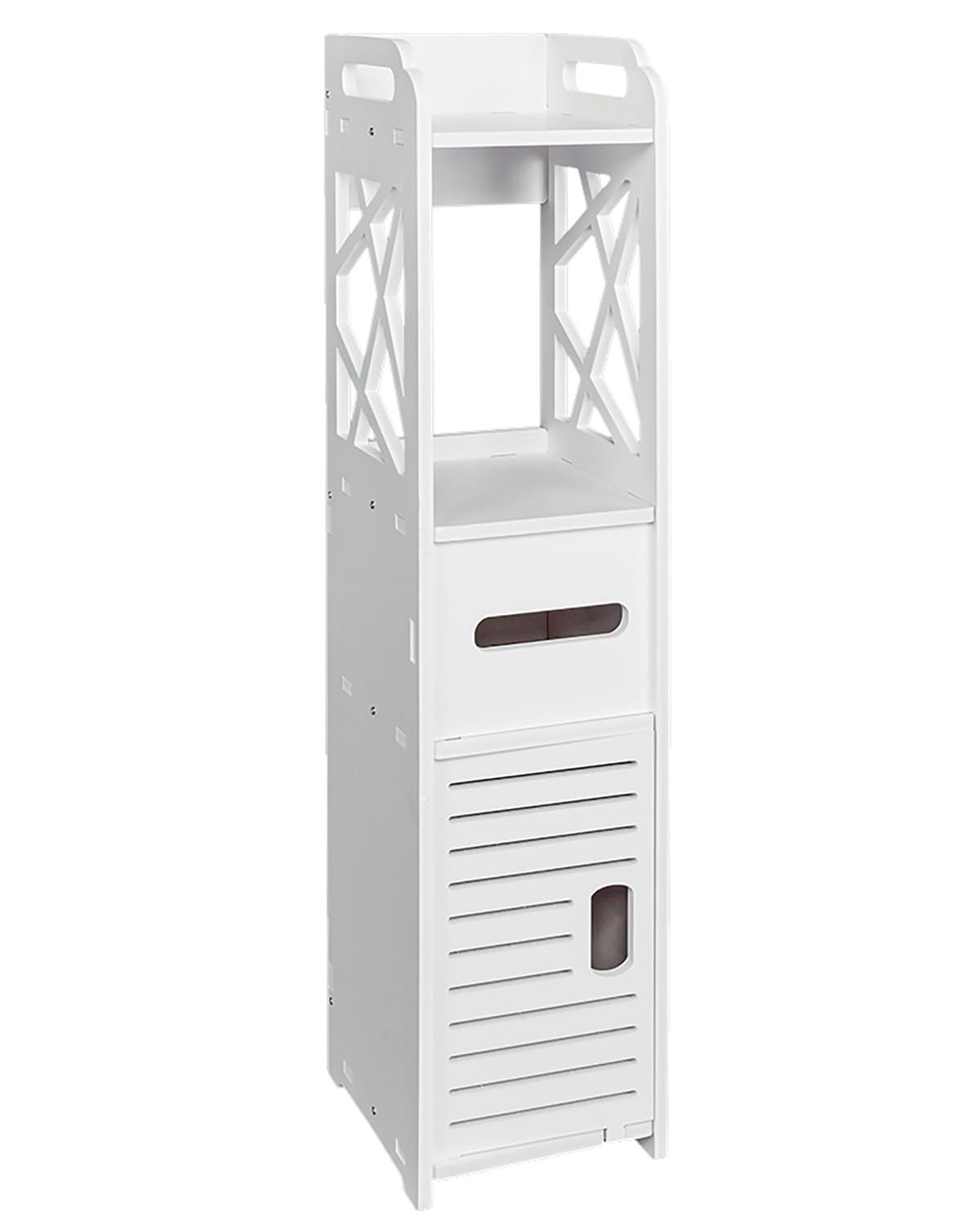 Waterproof Bathroom Floor Cabinet - 7.09 x 7.87 x 31.49 Inch Multi-Compartment Storage Organizer Rack (Style B) for Bath Towels, Toiletries & Cleaning Supplies - Perfect for Small Bathrooms, Laundry Rooms & Closets