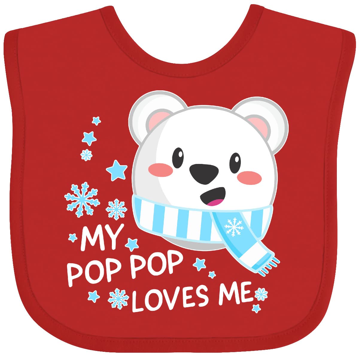 Inktastic My Pop Pop Loves Me Polar Bear Baby Bib - Soft Cotton Drool Bib for Infants, Cute Gift for Grandparents Day - Perfect for Feeding Time and Photo Shoots