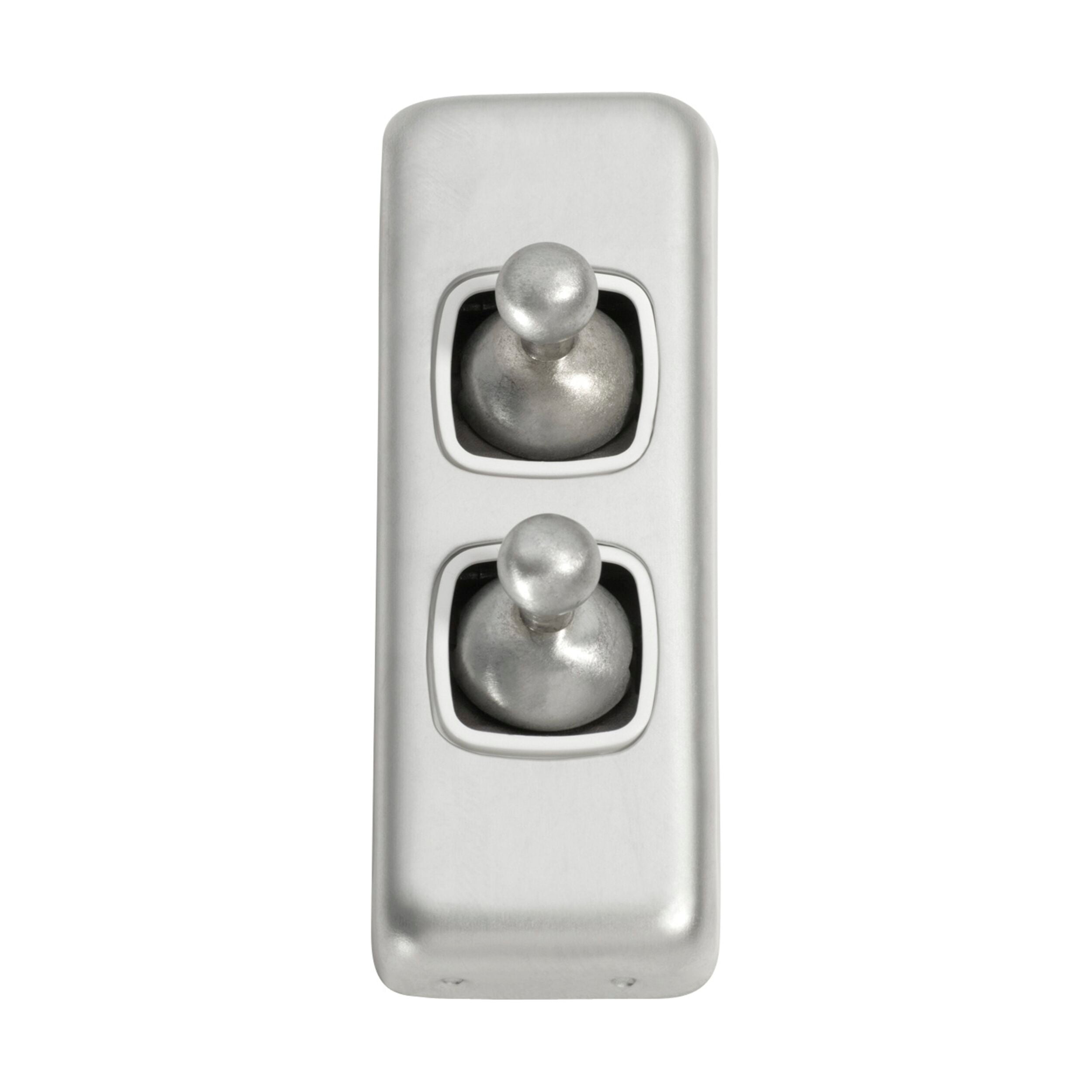 2 Gang White Satin Chrome Toggle Switch Flat Plate - 5971 Model (H82xW30mm) for Home, Office & Commercial Electrical Installations