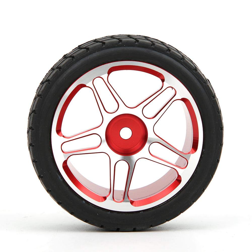 1/10 Scale RC Car Wheel Tire Set - 4PCS Aluminum Alloy Remote Control Car Wheels & Tires for RC Model Vehicles (Red) | Perfect for Off-Road Racing, Crawling & Drifting
