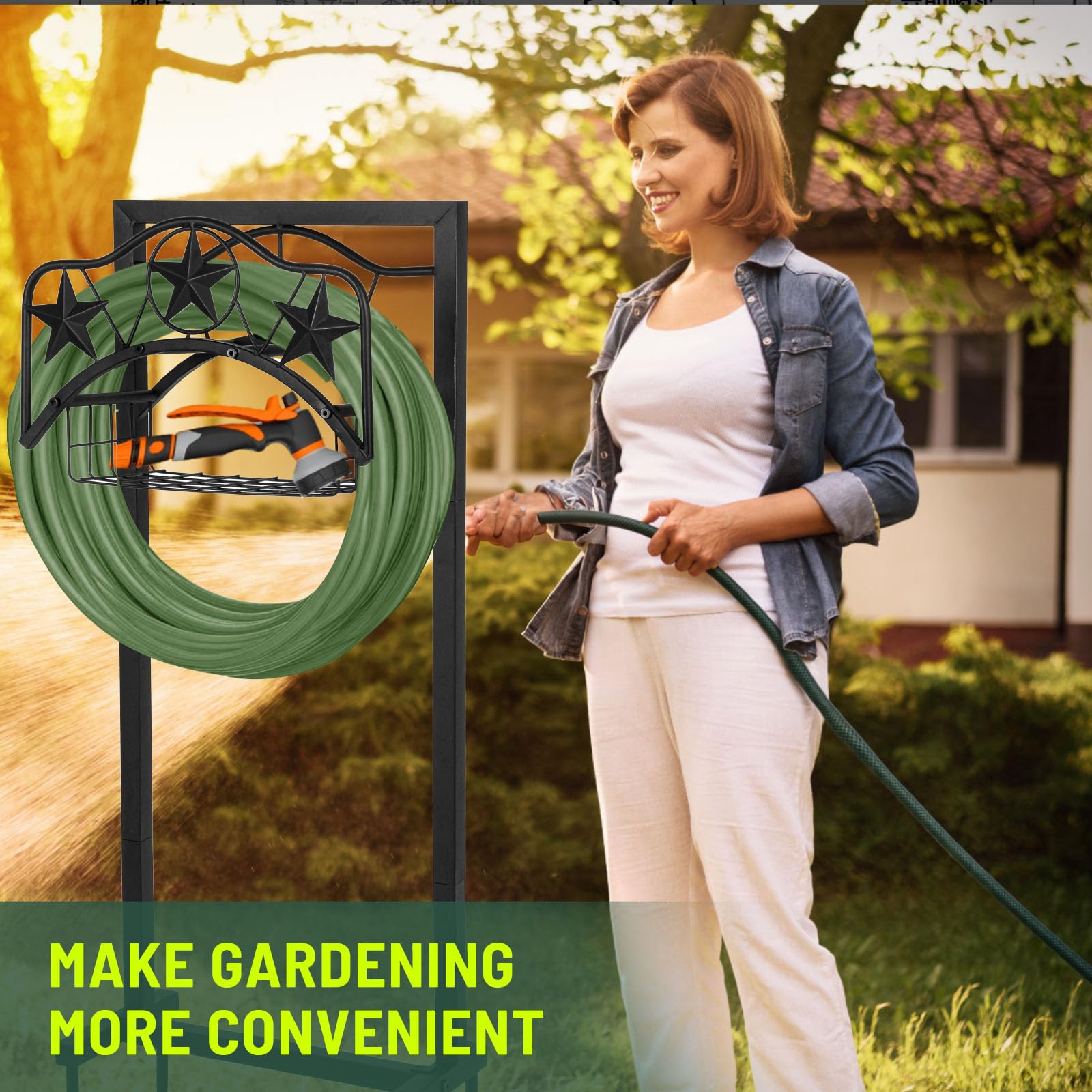 Upgraded Freestanding Heavy Duty Rustproof Metal Garden Hose Holder for Outside - Black with 4 Spikes | Perfect for Lawn, Yard & Garden Watering Organization
