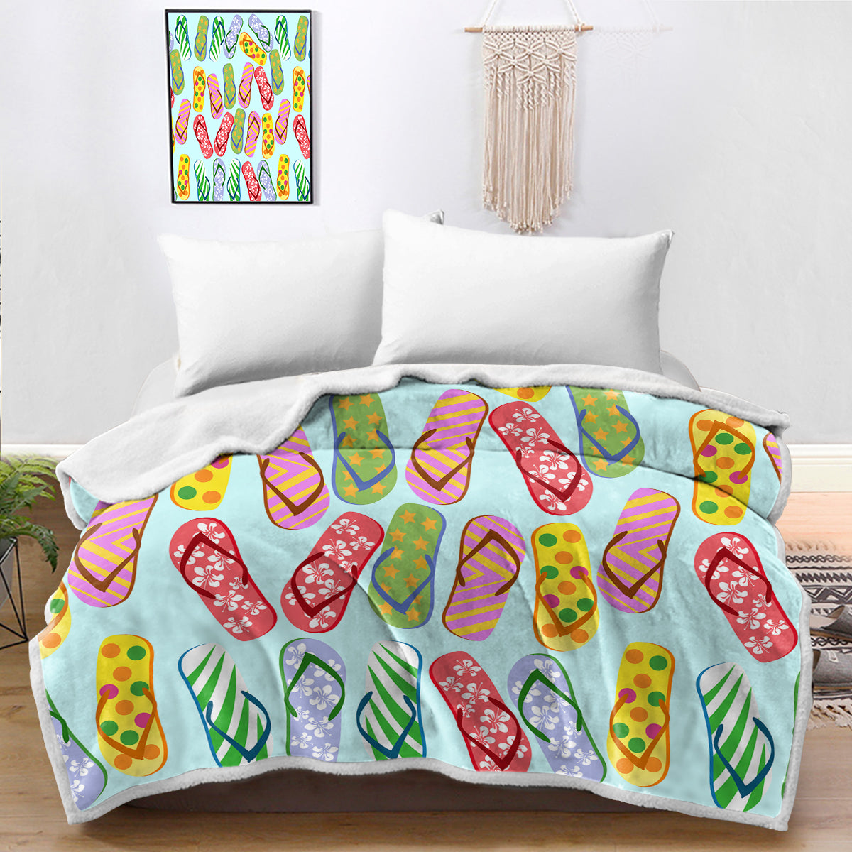 Flip Flop Kinda Girl Bedspread Blanket - Soft Summer Beach Themed Throw Blanket for Girls Room Decor, Dorm, Picnics & Outdoor Adventures