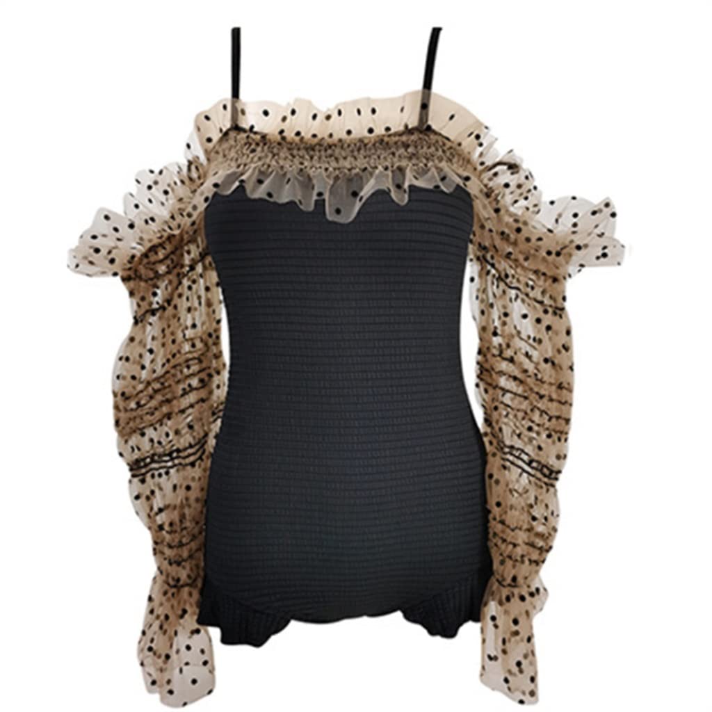 Sexy Long Sleeve One Piece Swimsuit for Women - Lace Ruffle Bikini with Polka Dots (X-Large, Color A) | Perfect for Beach Vacations, Pool Parties & Summer Getaways