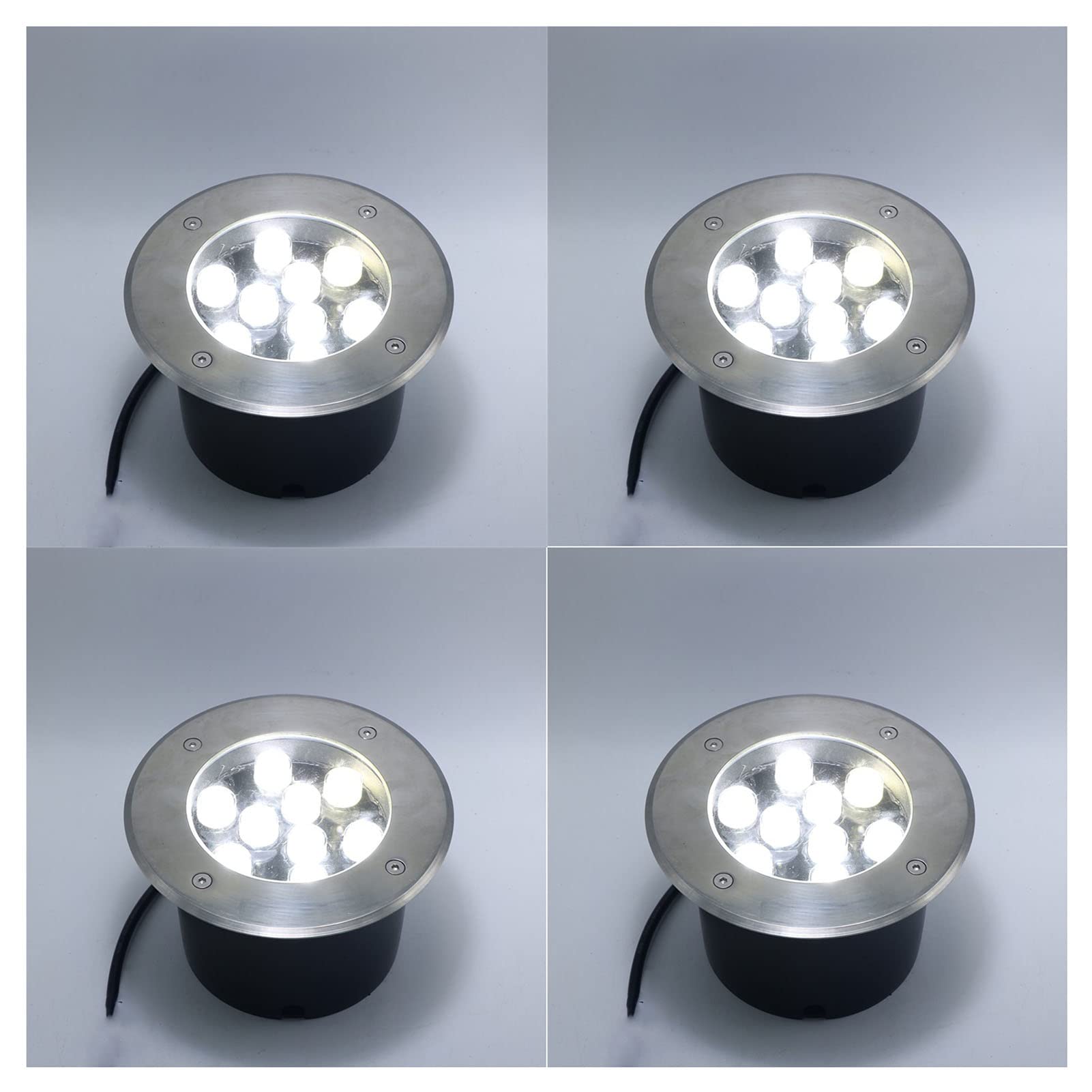 BDSHL 9W Waterproof Landscape Deck Lights - IP68 Buried Underwater Fountain Lights, 4 Pack 304 Stainless Steel with 7 Color Options (Warm White, 220V) - Perfect for Garden, Pool, Pathway, and Outdoor Decoration
