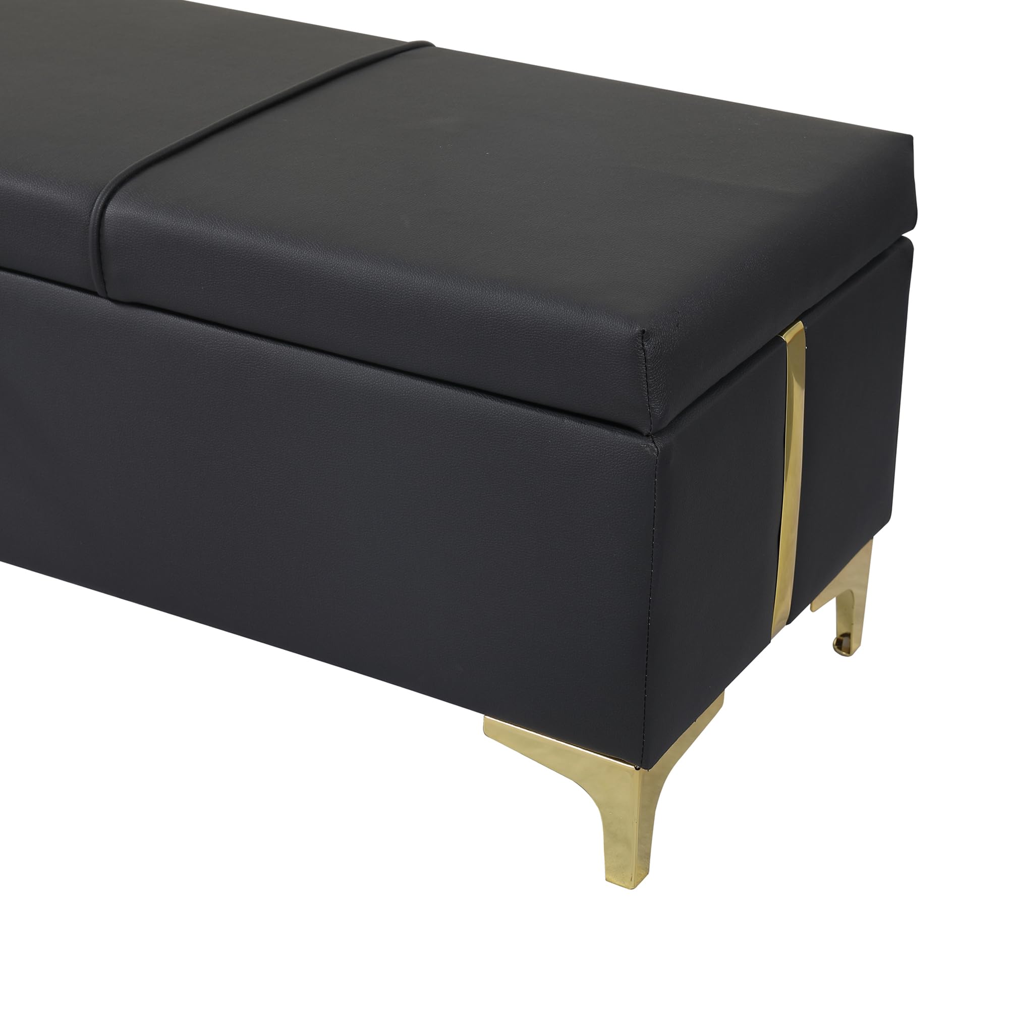 Queen Size 2-Piece Bedroom Set - PU Upholstered Platform Bed with Hydraulic Storage & Matching Ottoman - Wood Frame with Metal Legs for Kids, Teens & Adults - Perfect for Small Spaces & Guest Rooms (Black)