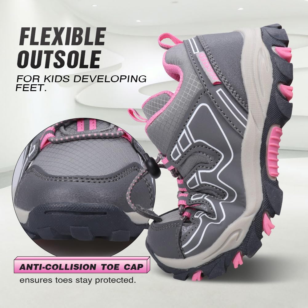 UOVO Waterproof Hiking Shoes for Kids - Non-Slip Lightweight Outdoor Sneakers for Boys & Girls - Perfect for Running, Tennis, and Trail Adventures