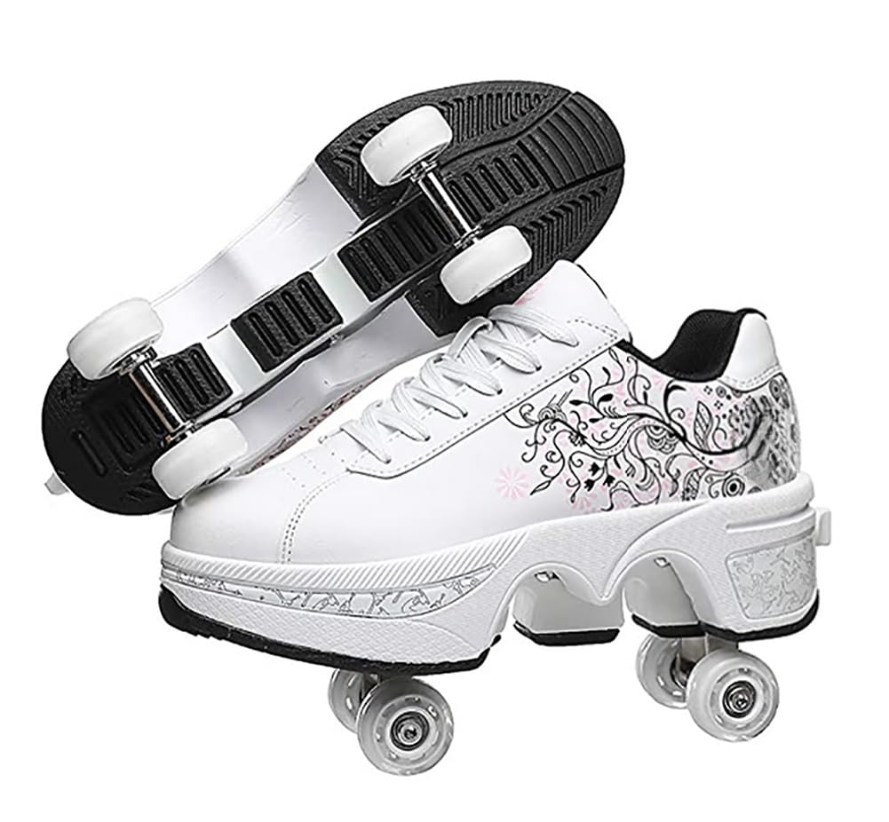 Women's Double-Row Quad Roller Skates - Detachable Wheel Shoes for Girls & Boys | Unisex Skating Shoes for Indoor & Outdoor Fun | Perfect for Rinks, Parks & Street Skating