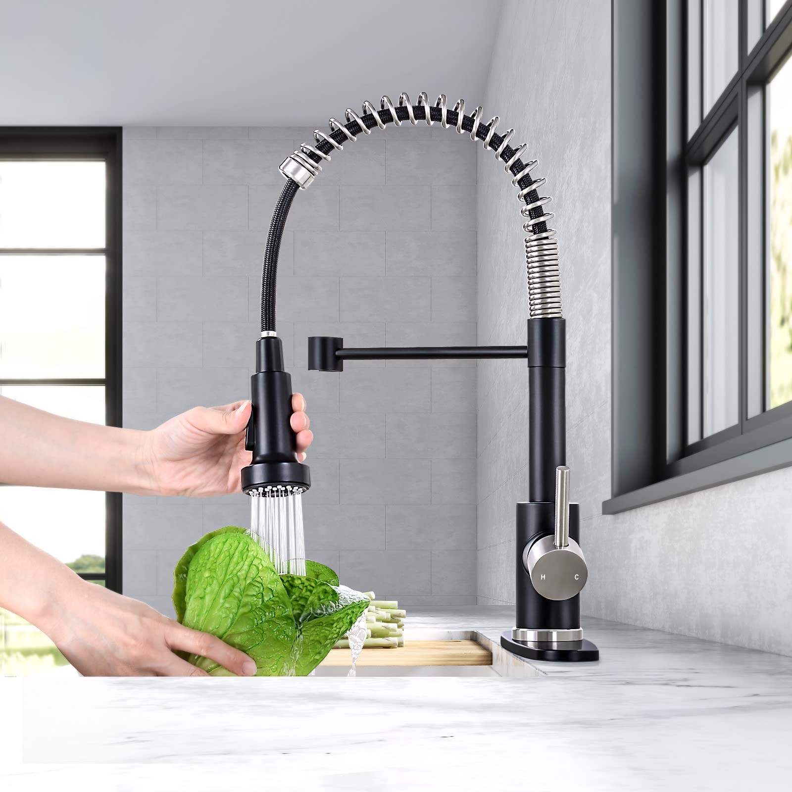 Pull Down Sprayer Kitchen Faucet - Single Handle for Sink - Cooking & Washing