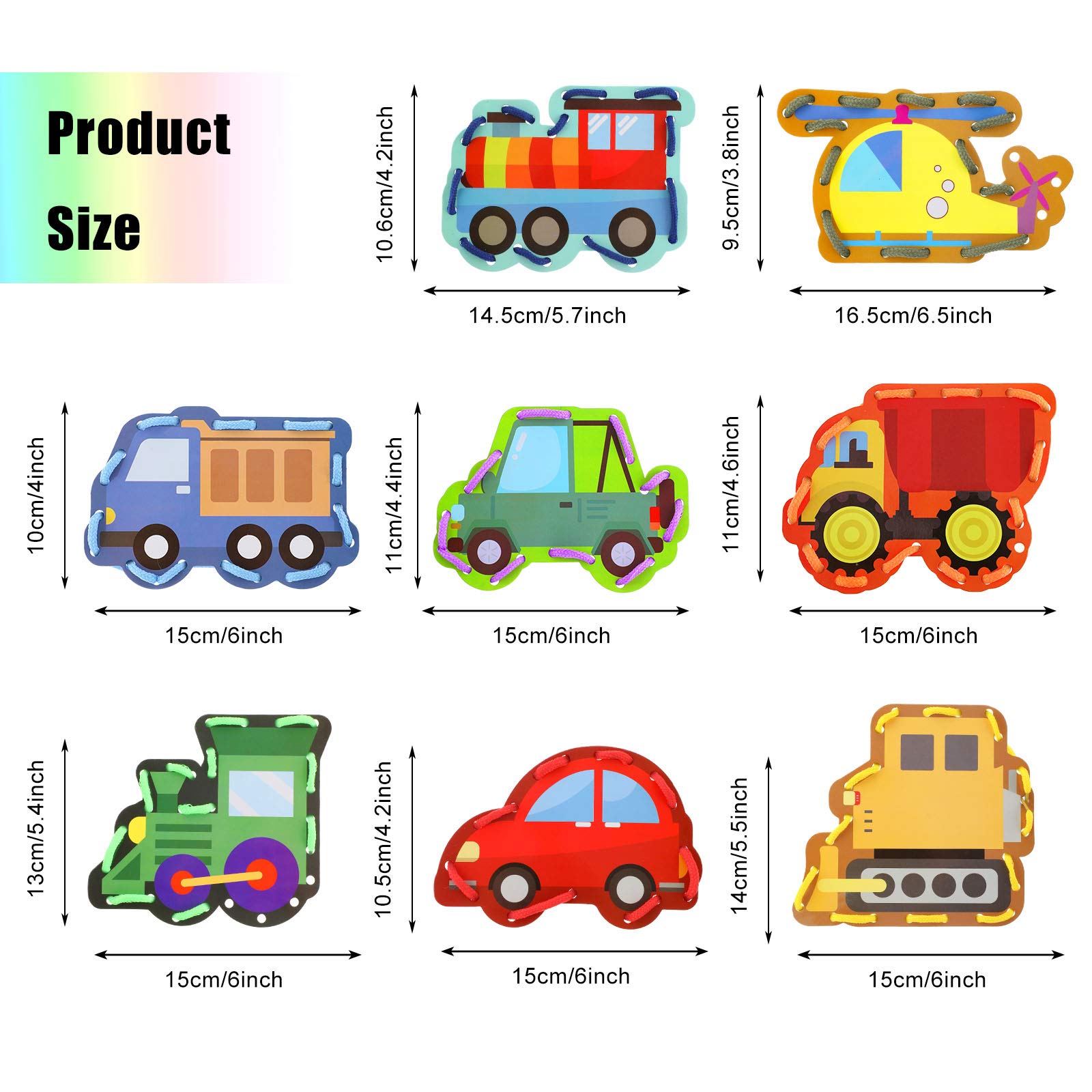 Zonon 8-Piece Kids Lacing Cards Set - Transportation Theme Educational Sewing Game for Toddlers | Develop Fine Motor Skills & Imagination | Perfect for Preschool Learning & Birthday Party Favors