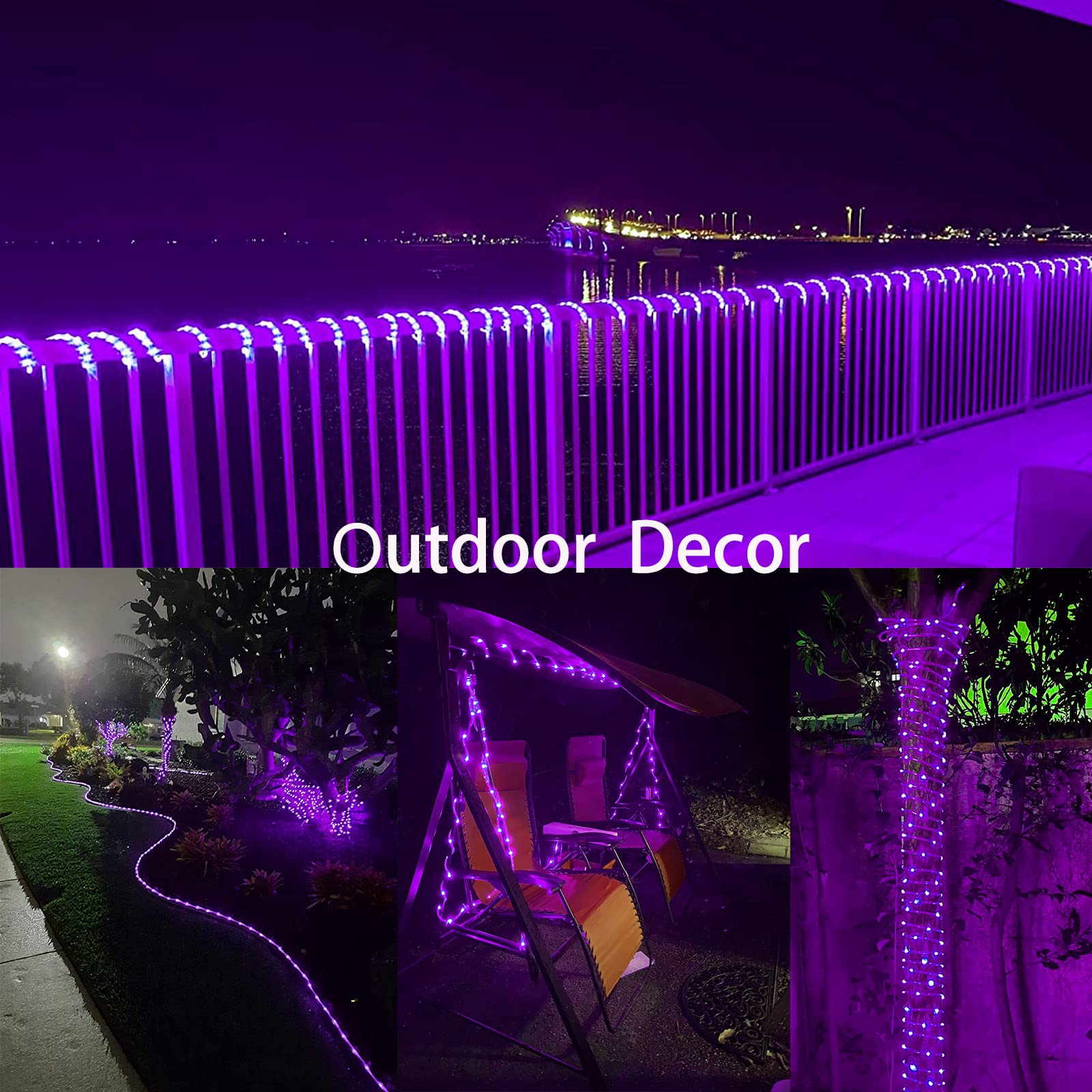200 LED Solar Rope Lights Outdoor Waterproof - 66ft Purple String Lights with 8 Modes, Clear Thin Tube Fairy Lights for Camping, Fence, Patio, Garden, Trampoline & Deck - Perfect for Backyard Parties & Holiday Decorations