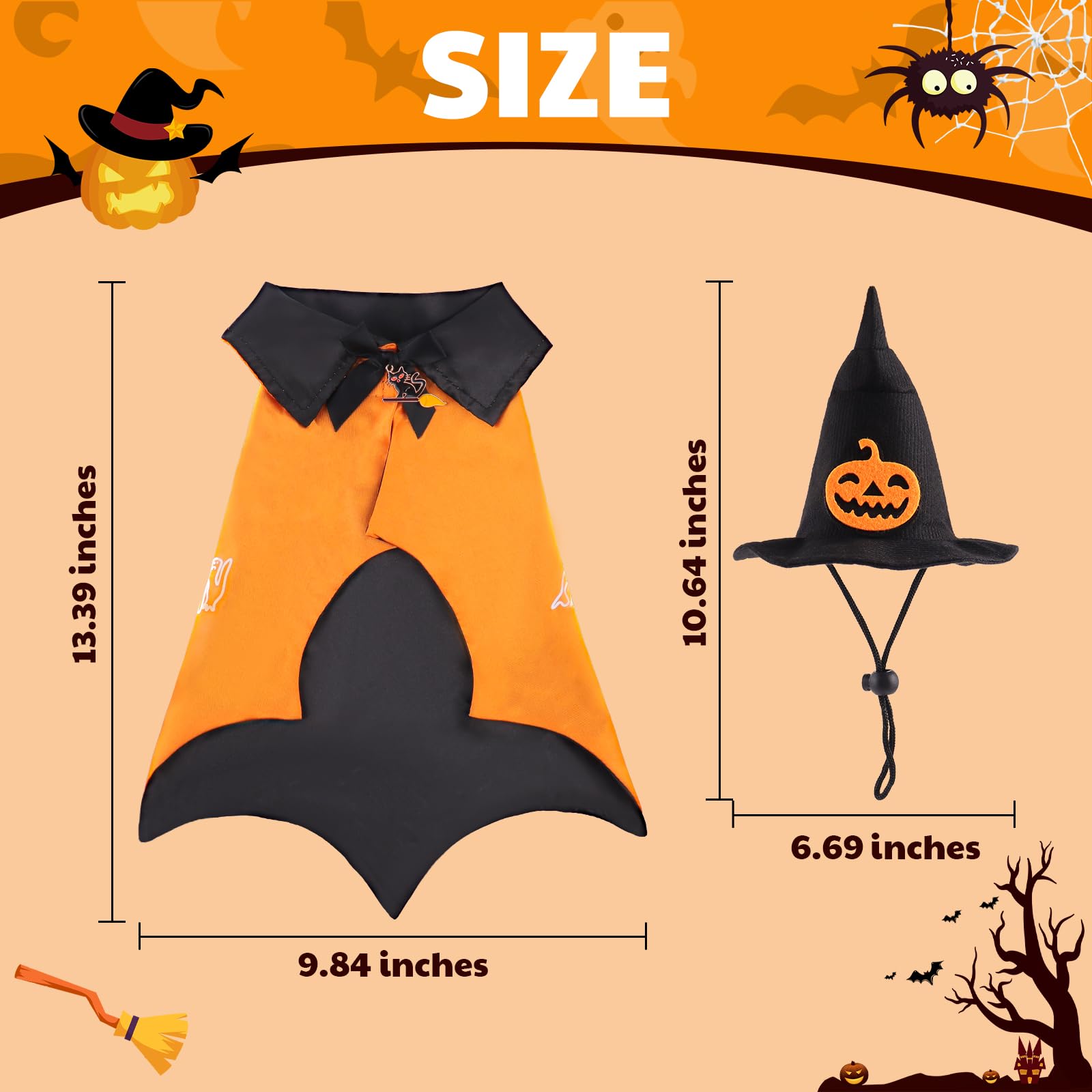 Wizard Cloak Cat Costume for Halloween - Cute Kitten Witch Hat & Cape Outfit for Role-Playing & Halloween Parties - Perfect for Dress-Up, Cosplay & Pet Photo Shoots