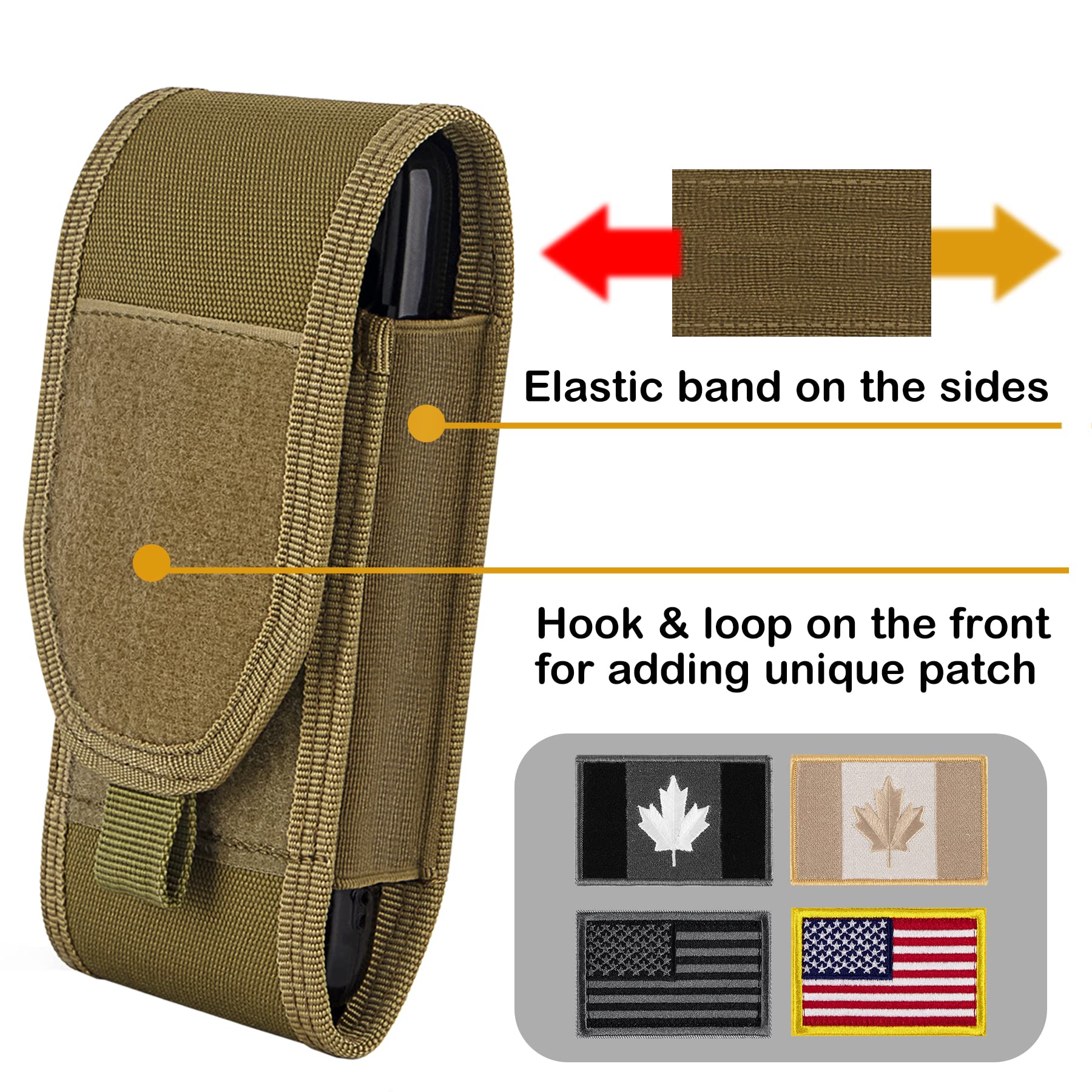 BVYA Tactical MOLLE Phone Pouch Holster - Durable Nylon Case for iPhone 15 Pro Max/15 Pro/14 Pro Max/13 Pro Max/12 Pro Max/XS Max - Compatible with Military Gear & Outdoor Activities (Includes U.S. Flag Patch) - Perfect for Hiking, Camping & Tactical Operations