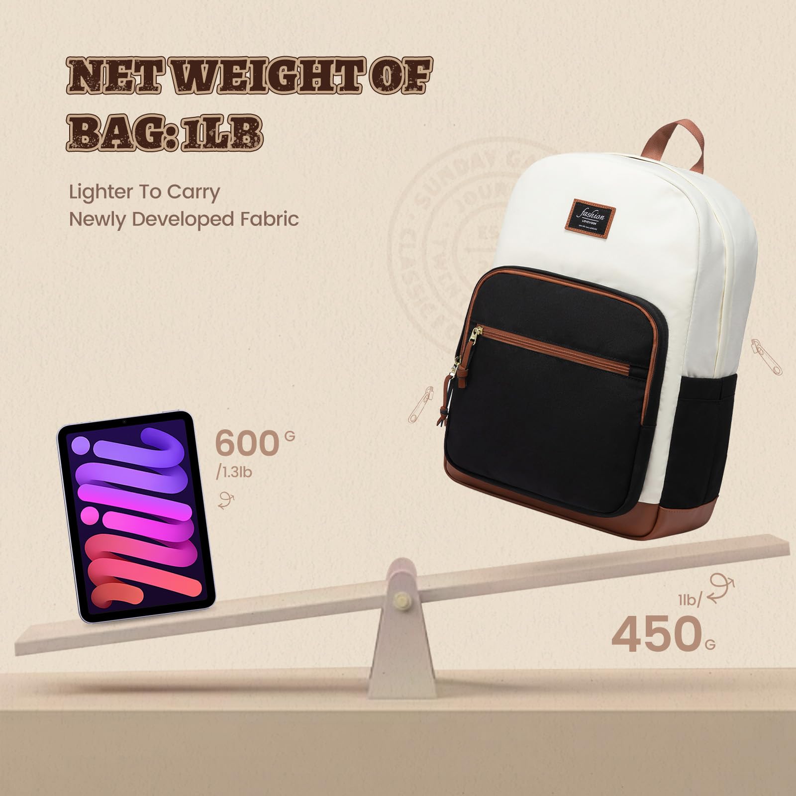 LOVEVOOK Lightweight Water Resistant Backpack for School & Travel - College Laptop Backpack with 15.6