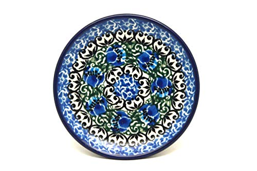 Handmade Polish Pottery Coasters Set of 4 - Peacock Feather Design Ceramic Tile Drink Coasters for Coffee Table, Home Decor, and Gift Giving