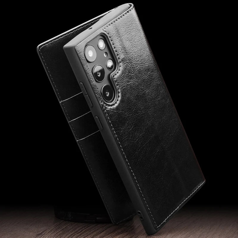 Samsung Galaxy S25 Ultra Genuine Leather Wallet with Card Slots - Stylish Retro Design for Men & Women - Perfect for Everyday Use, Travel, and Business