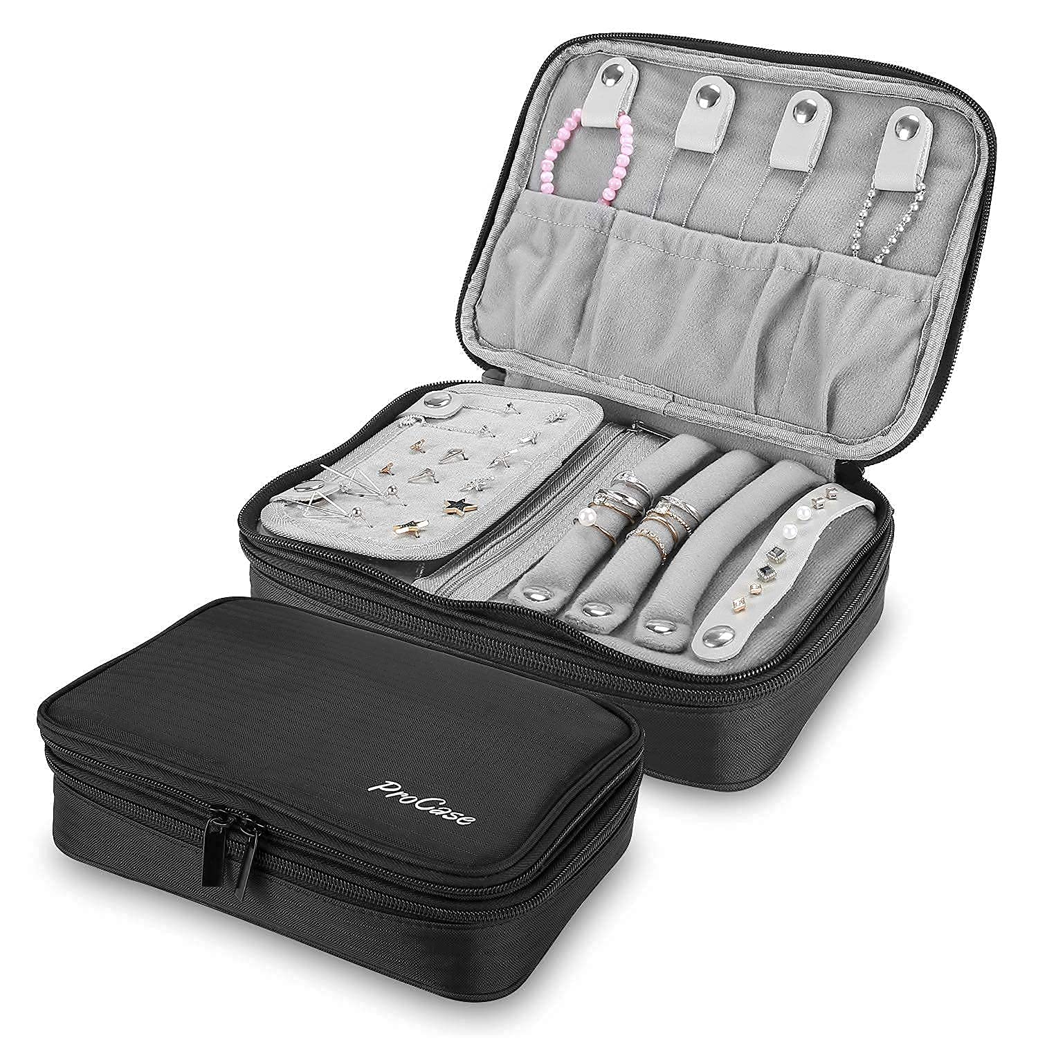 ProCase Travel Jewelry Organizer Bag for Women - Portable Jewelry Storage Case with Multiple Compartments, Perfect for Necklaces, Rings & Earrings - Ideal for Travel, Vacation & Daily Use