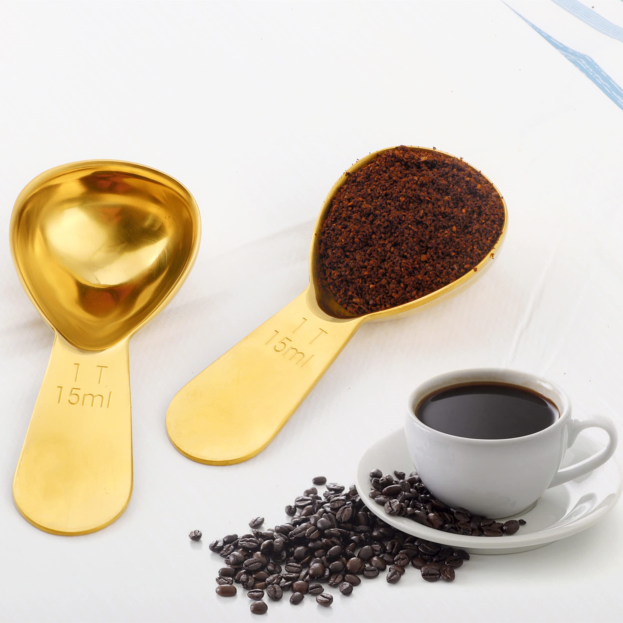 4-Piece Stainless Steel Coffee Scoop Set - Short Handle Tablespoon Measuring Spoons for Coffee, Tea, Sugar & Flour - Perfect for Baristas, Home Brewing & Baking