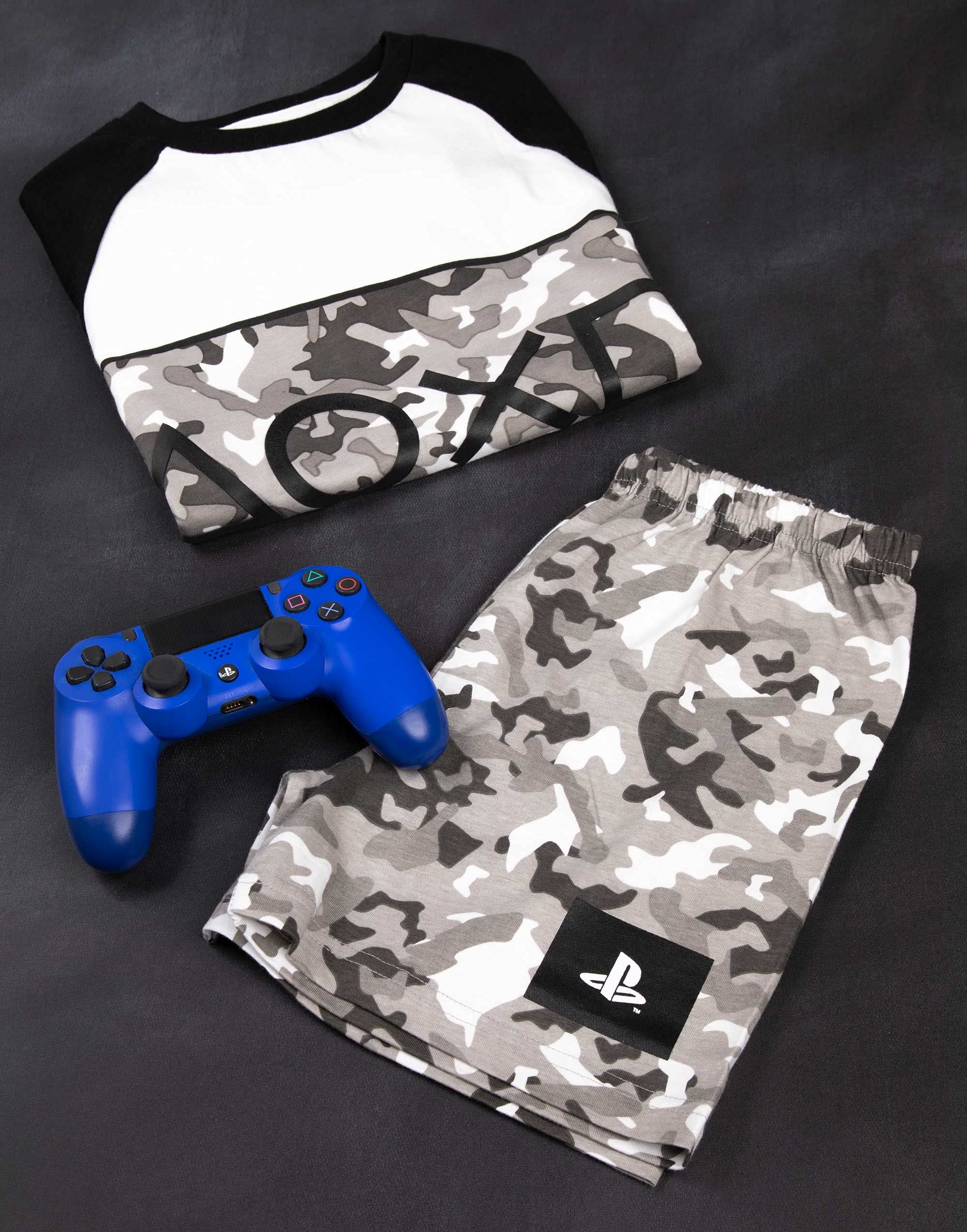 **PlayStation Pajamas for Boys - Camo Print Game-Themed Sleepwear (Long & Short Sleeve Options) - Perfect for Gaming Nights & Sleepovers**