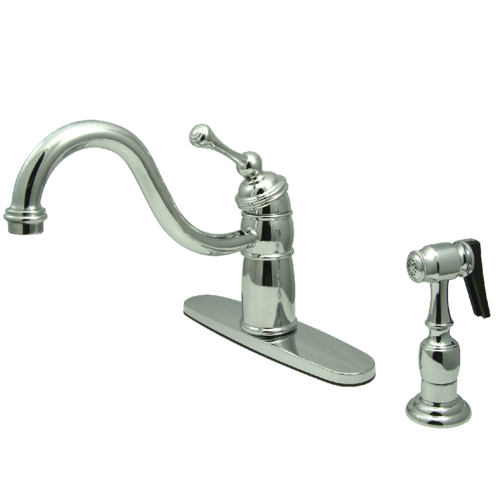 Kingston Brass KB1571BLBS Victorian Single Handle Kitchen Faucet with Pull Down Brass Sprayer - Perfect for Farmhouse, Traditional & Vintage Style Kitchens