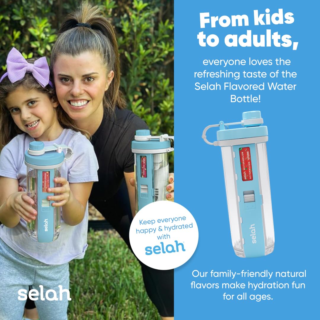 Selah Sugar-Free Vitamin Water Bottle - 20oz with Flavor Pods - for Energy & Sports Drinks (Blue, 4 Pods) - Hydrate On-The-Go