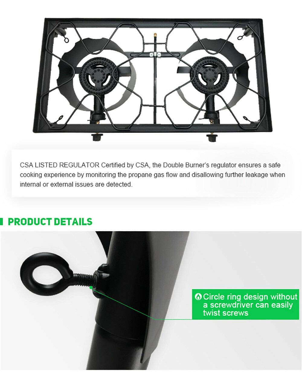 Heavy Duty Cast Iron Free Standing LP Propane Double Burner Outdoor Cooking Stove - Perfect for Camping, Backyard BBQs, and Tailgating Parties