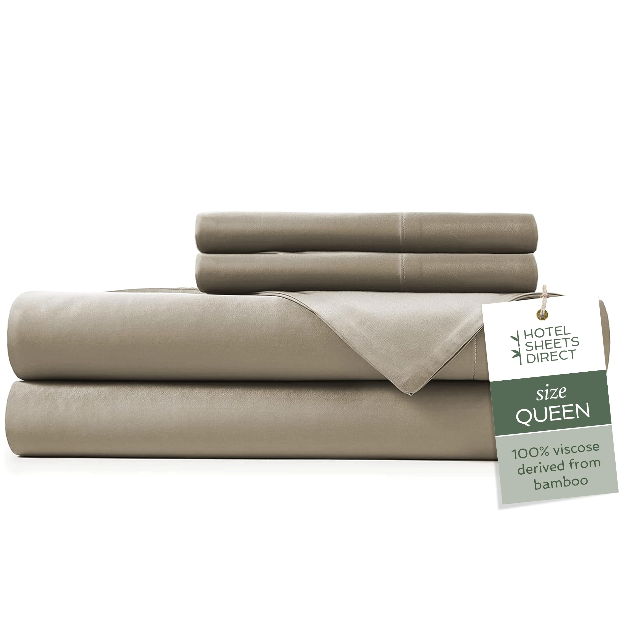 Hotel Sheets Direct 100% Bamboo Viscose Queen Size Bed Sheet Set - Cooling, Breathable & Moisture Wicking Silky Soft Sheets with 2 Pillowcases (Tan) - Perfect for Hot Sleepers & Luxury Hotel-Style Bedding