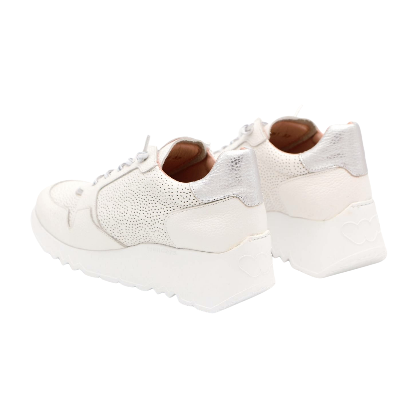WONDERS White Printed Leather Sneakers for Women - Fashionable Comfortable Casual Shoes for Walking, Running, Gym & Everyday Wear