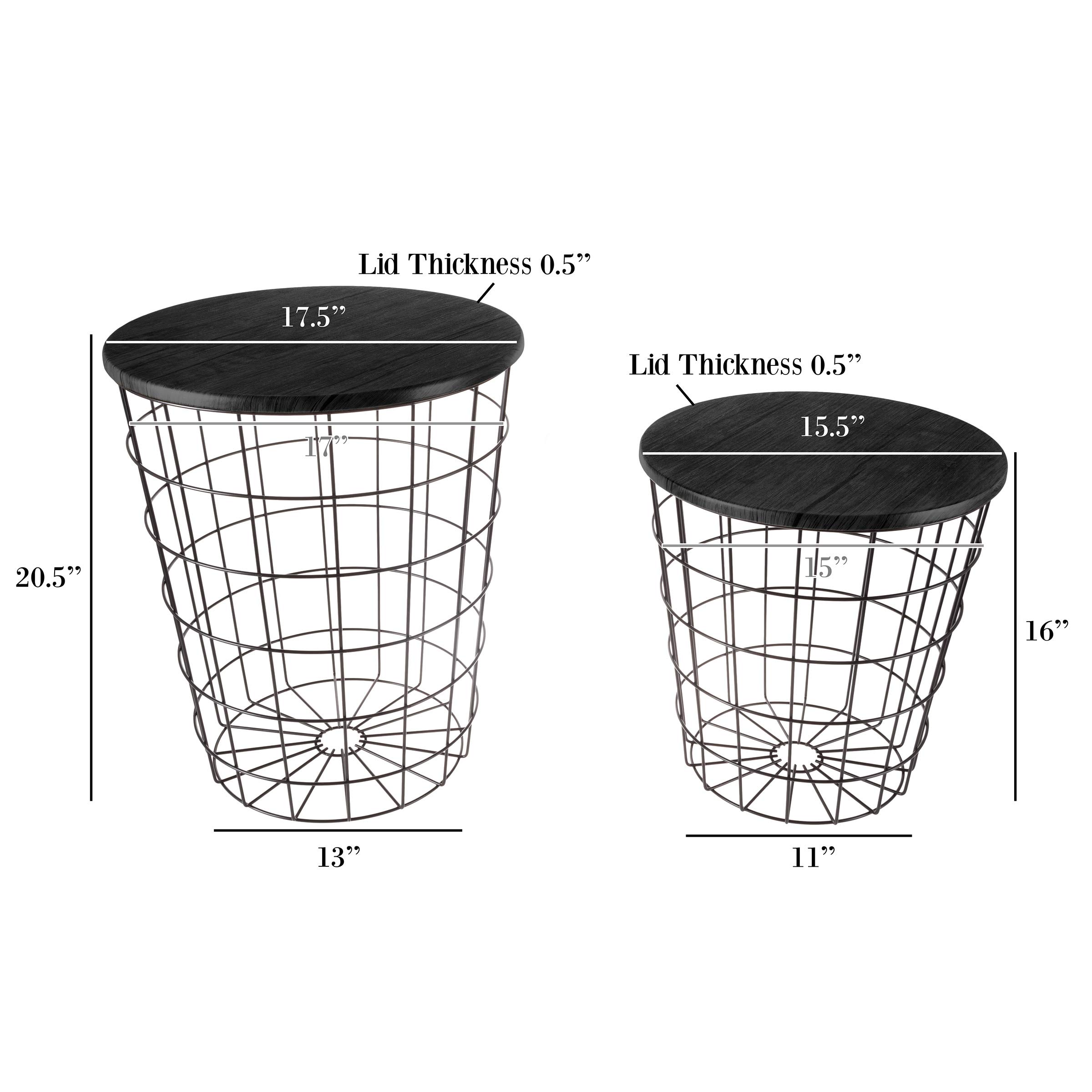Lavish Home 2-Piece Round Nesting End Tables Set with Removable Wood Tops & Metal Basket Bases - Blanket Storage Side Tables for Living Room, Bedroom, Home Office - Perfect for Small Space Organization & Stylish Home Decor (Black)