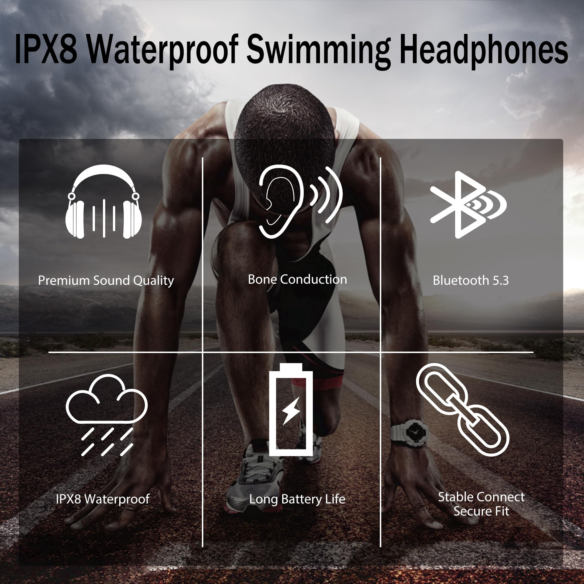 Bluetooth 5.3 Bone Conduction Headphones with IPX8 Waterproof & 32GB MP3 Player - Wireless Open Ear Headphones for Swimming, Running, Cycling, Driving & Hiking - Perfect for Workouts, Commuting & Outdoor Sports