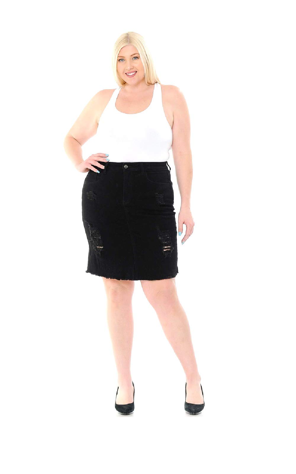 Jack & David Women's Plus Size Stretch Denim Button Front Skirt - Voir Twill Fabric - Sizes 1X 2X 3X - Comfortable A-Line Skirt for Casual Wear, Office & Date Night