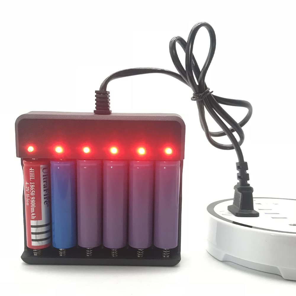 6-Slot Smart Li-ion Battery Charger for 18650 Rechargeable Batteries - Fast Charging Station for Flashlights, Vapes & Electronic Devices