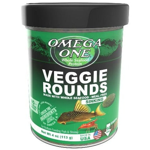 Omega One Veggie Rounds - Premium Plant-Based Fish Food for Herbivores | Perfect for Tropical & Marine Aquariums, Pellets for Angelfish, Goldfish & More
