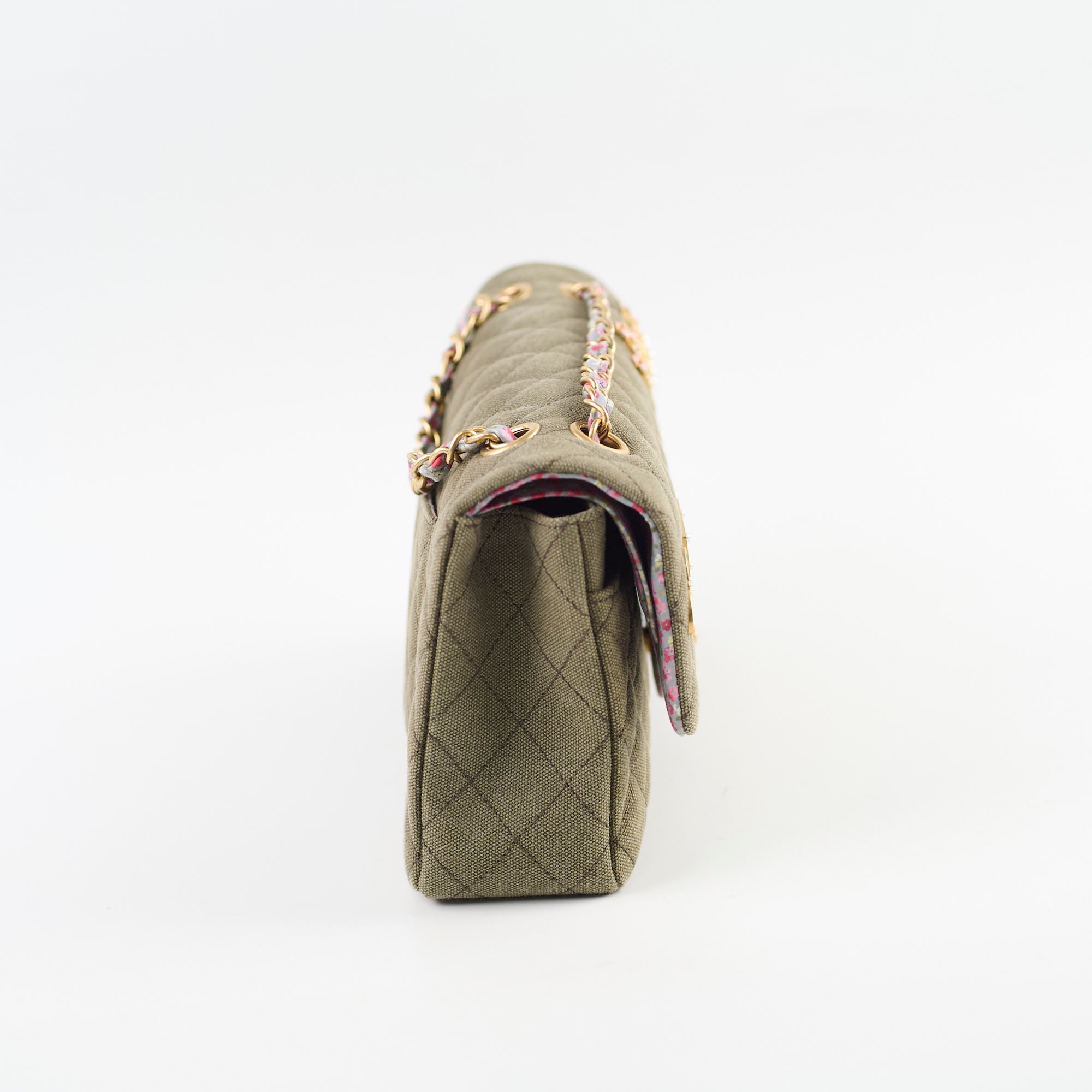 Chanel Medium M/L Classic Flap Bag in Khaki Denim - Luxury Designer Handbag for Women, Perfect for Everyday Use & Special Occasions