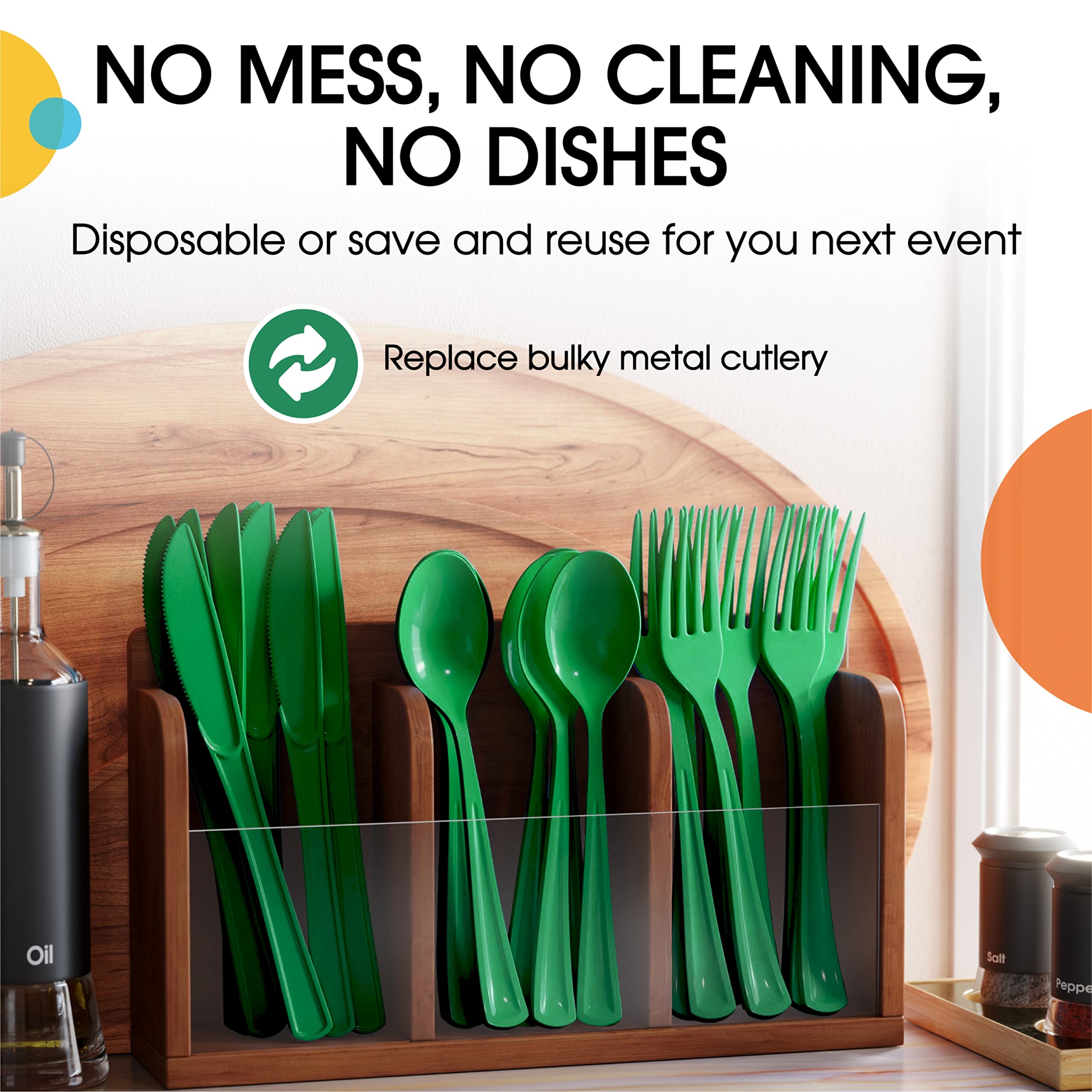 50-Pack Heavy Duty Green Plastic Knives - Disposable Cutlery Set for Parties, Picnics & Events | Durable Eco-Friendly Flatware for Outdoor Dining, BBQ, Camping & Catering