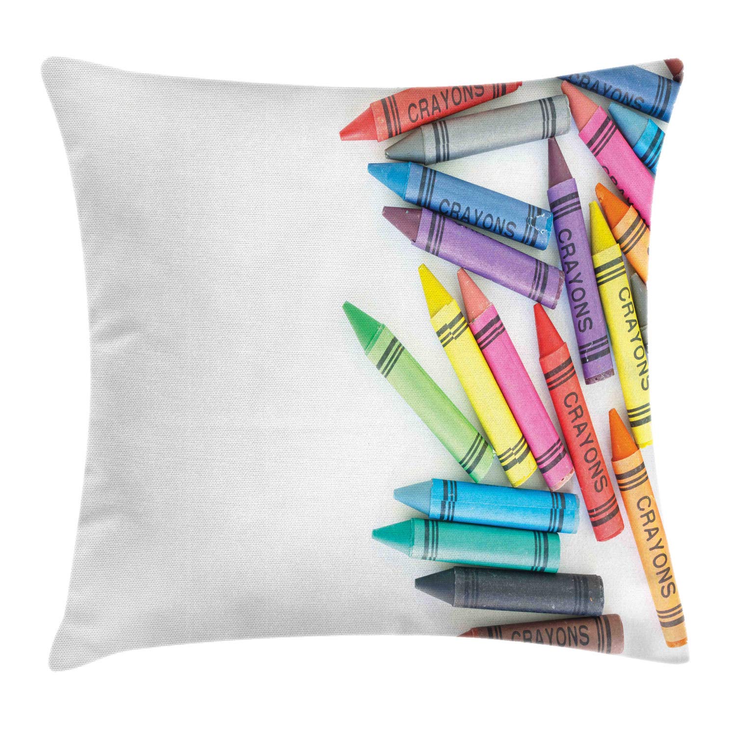 Ambesonne Crayon Art Throw Pillow Cover 16x16 Inch - Colorful Painting Design on Plain Backdrop, Decorative Square Cushion Case for Living Room, Bedroom & Sofa - Multicolor Home Decor Accent