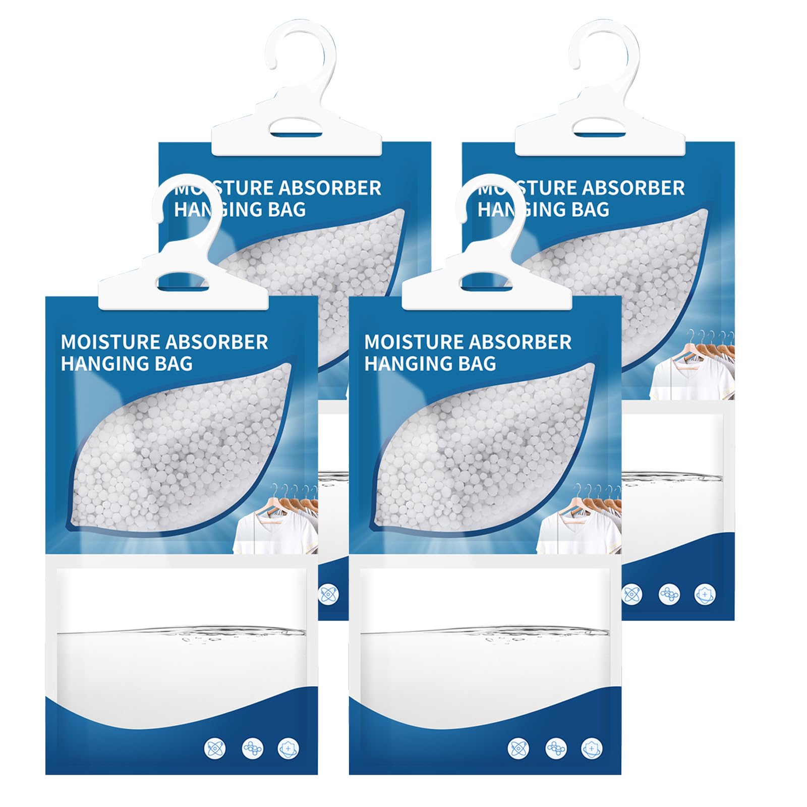 Moisture Absorber Packets 4 Pack - Hanging Humidity Absorbers & Closet Dehumidifier Bags (230g Each) - Fragrance Free for Closet, Basement, RV, Storage - Prevent Mold & Musty Odors in Small Spaces