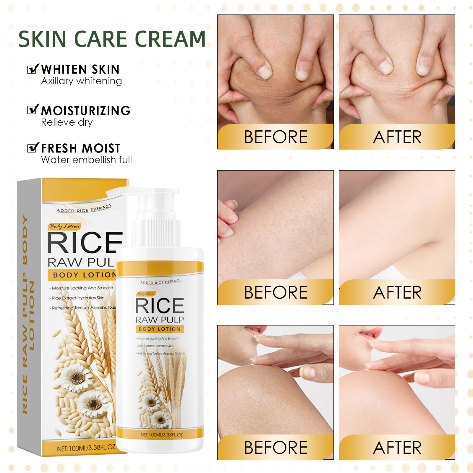 Lisade Rice Milk Hydrating Body Lotion with Rice Extract & Rose Oil - Moisturizing Cream for Dark Elbows, Knees & Neck | Lightweight, Anti-Dryness Formula for Smooth & Glowing Skin | Perfect for Daily Hydration & Nighttime Skincare Routine