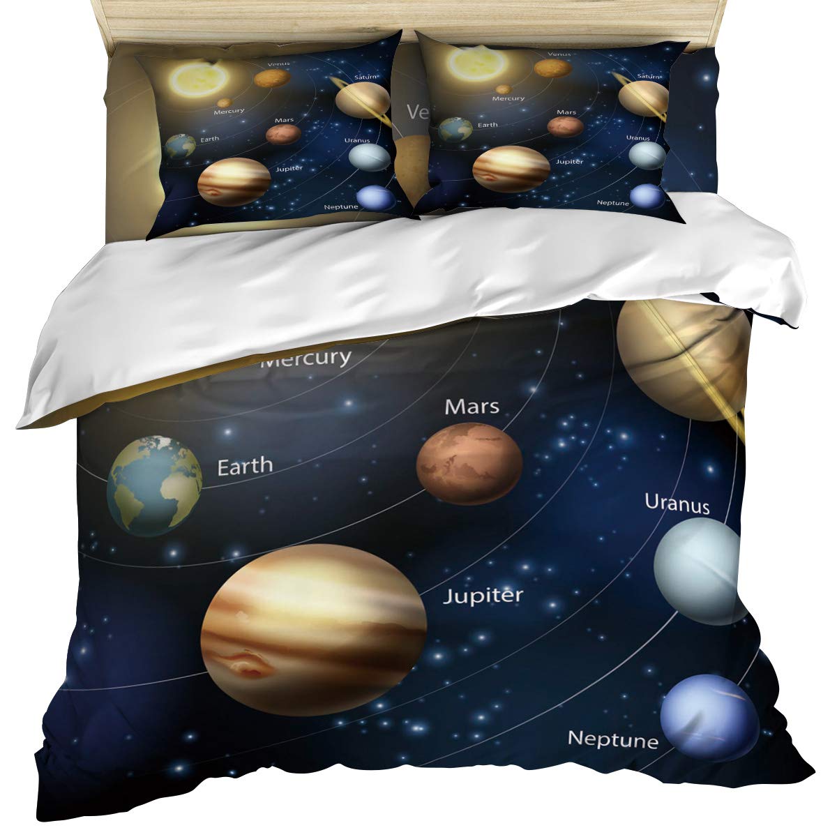 Premium 4-Piece Full Size Bedding Set - Galaxy & Planets Comforter Cover, Duvet Set with Matching Pillow Shams & Fitted Sheet for Kids, Teens & Adults - Perfect for Space-Themed Bedrooms, Dorm Rooms & Gift Giving