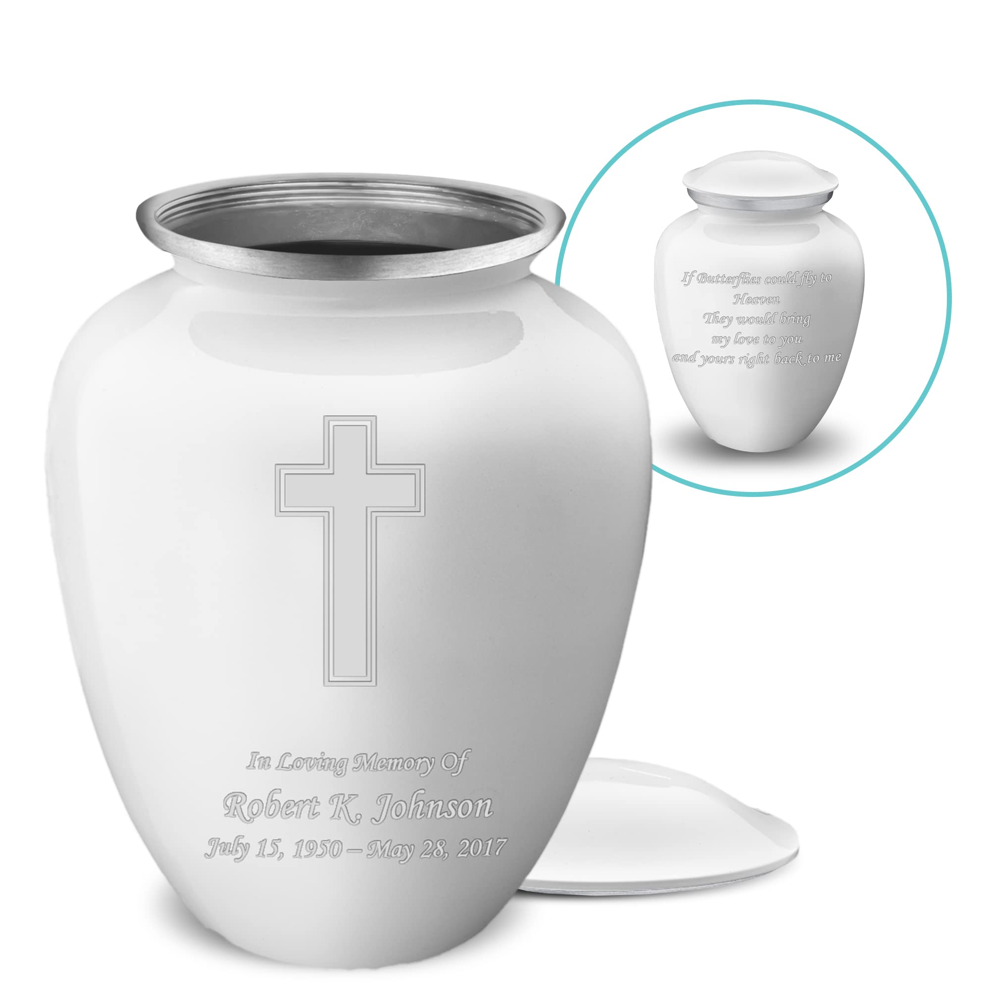 Elegant White Cremation Urn for Ashes - Personalized Double Side Engraved Funeral Urn for Adults, Men & Women - Holds 200 lbs - Perfect for Memorial Services & Home Display