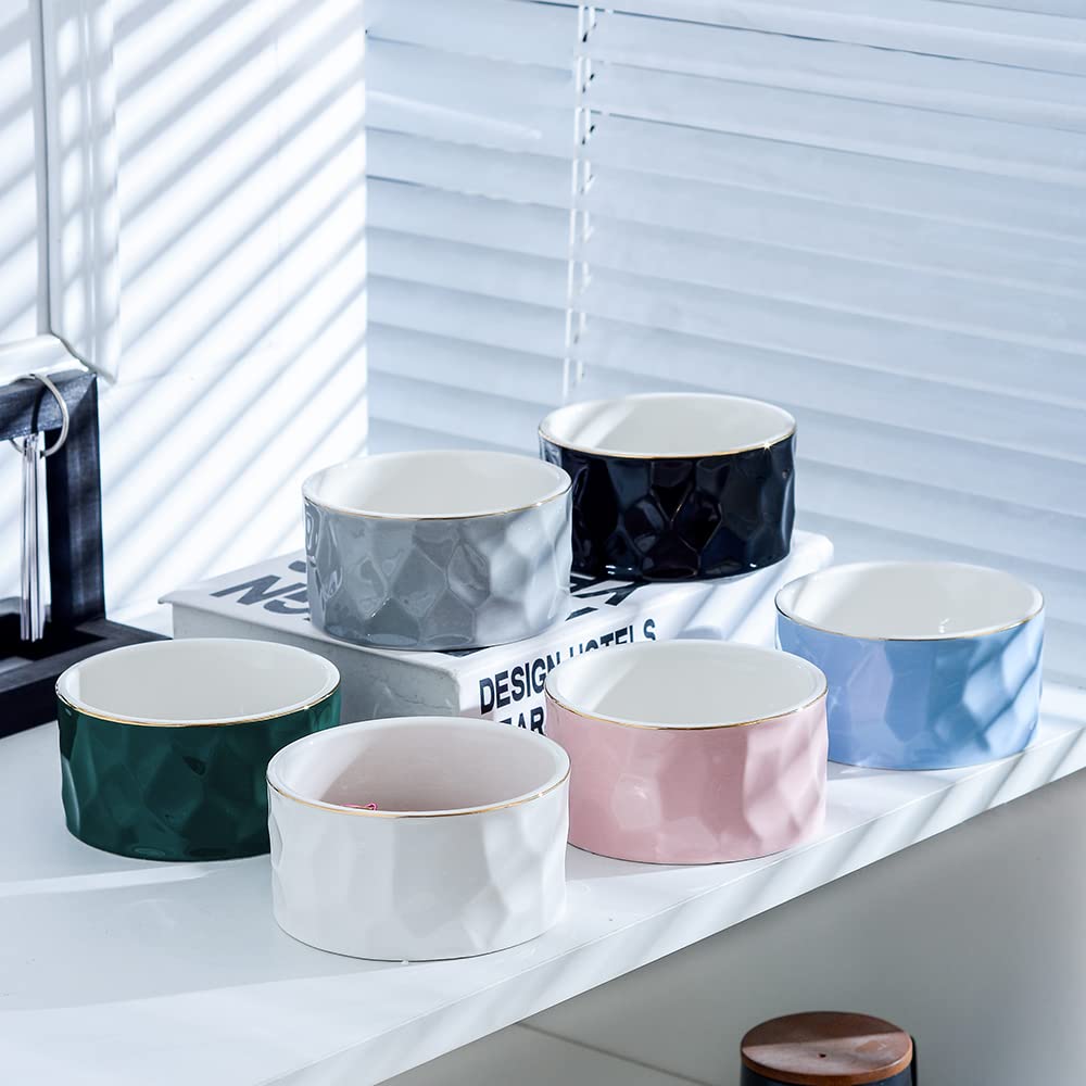 Ceramic Paper Clip Holder - Round Desk Organizer for Binder Clips & Office Supplies, Cute Gold Line Design (White) - Perfect for Home Office, School & Workspace Organization