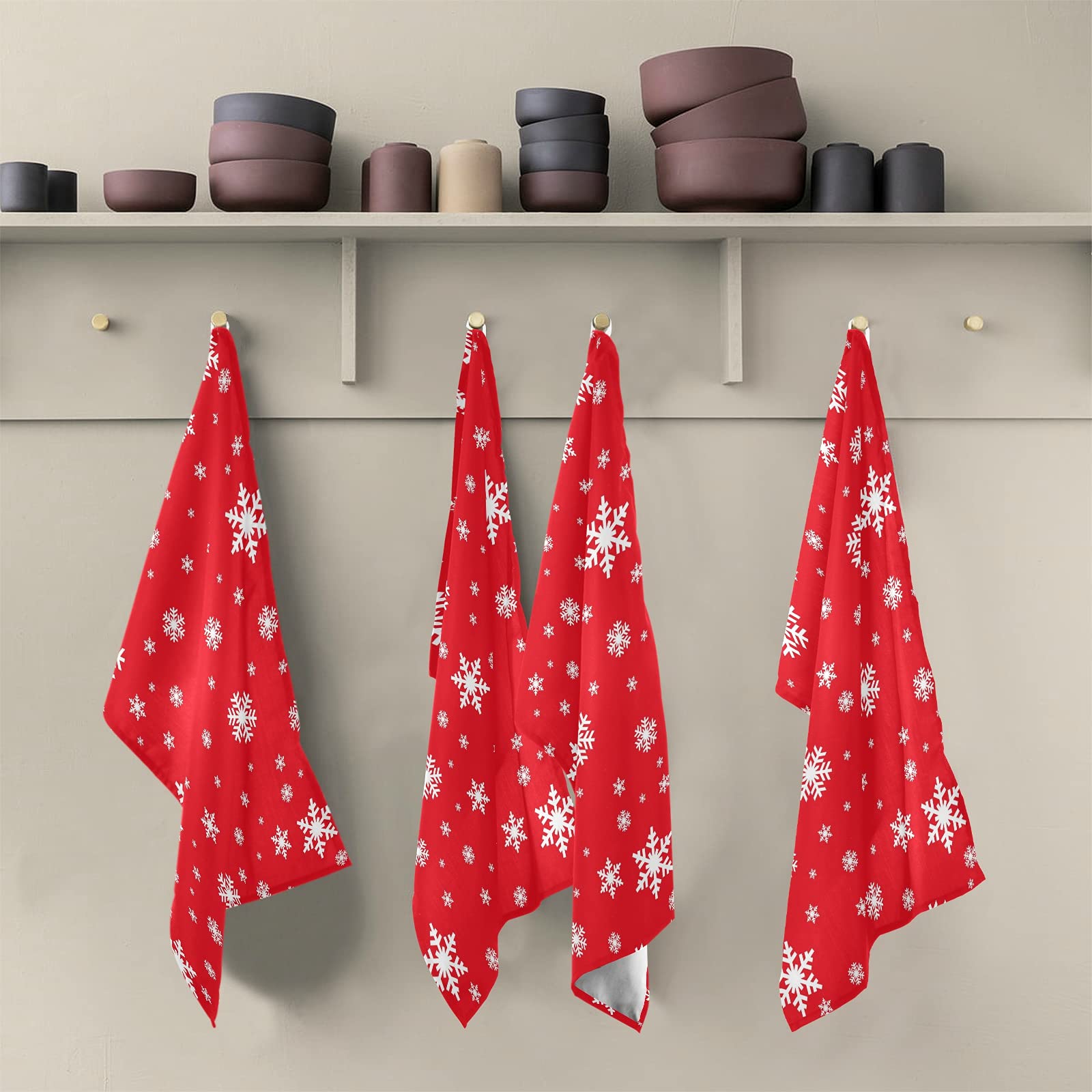 ALAZA Christmas Snowflake Red & White Kitchen Towels - 1 Pack Super Absorbent Soft Dish Bar Tea Towels (18x28 inches) - Perfect for Holiday Decor, Dish Drying & Gift Giving
