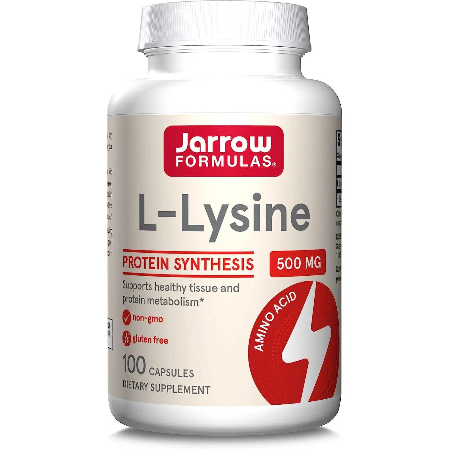 Jarrow Formulas L-Lysine 500mg Supplement - Supports Immune System & Collagen Production - Ideal for Cold Sores, Skin Health & Fitness Recovery
