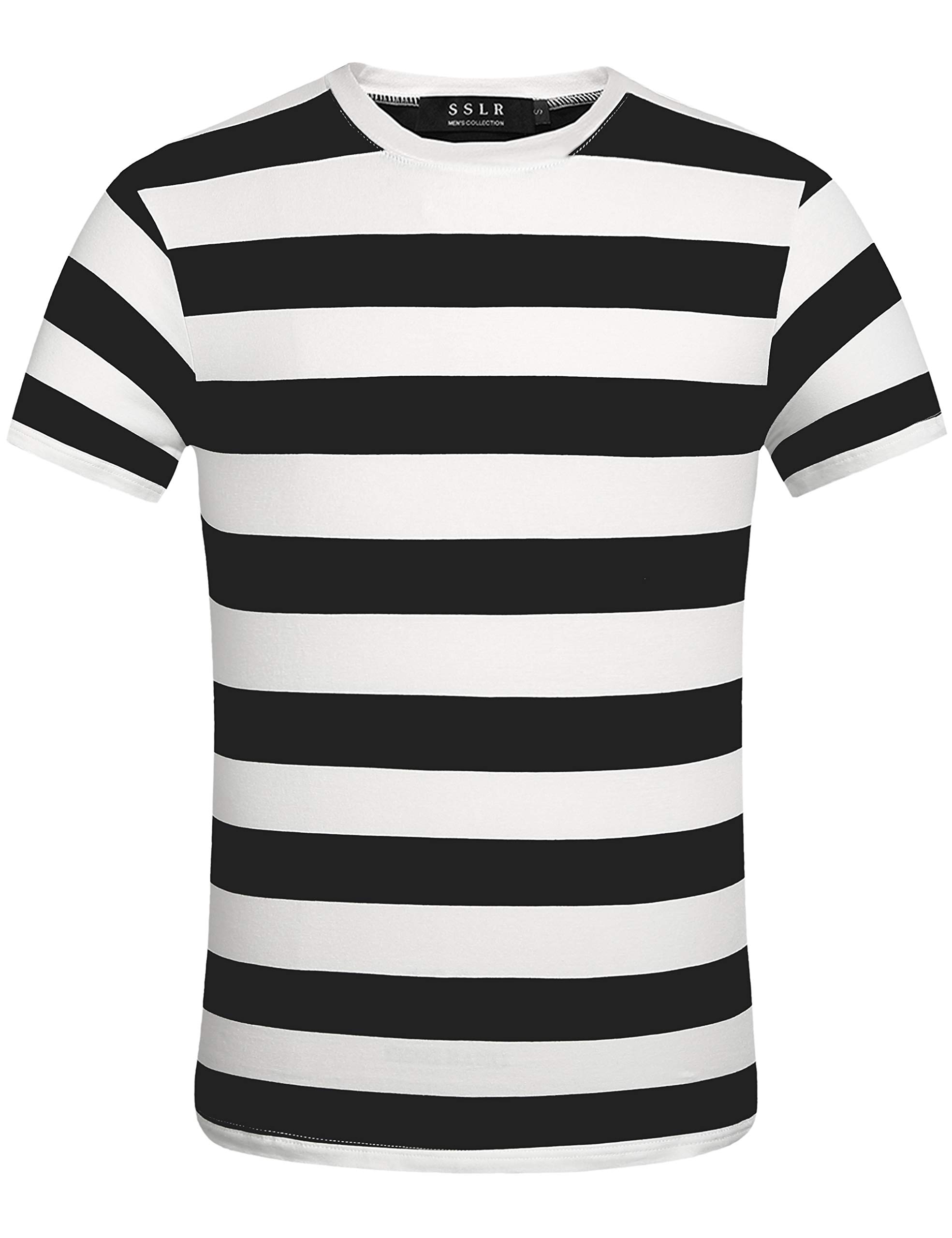 SSLR Men's Striped Short Sleeve T-Shirt - Red & White Crewneck Lightweight Casual Tee for Summer, Streetwear & Everyday Outfits