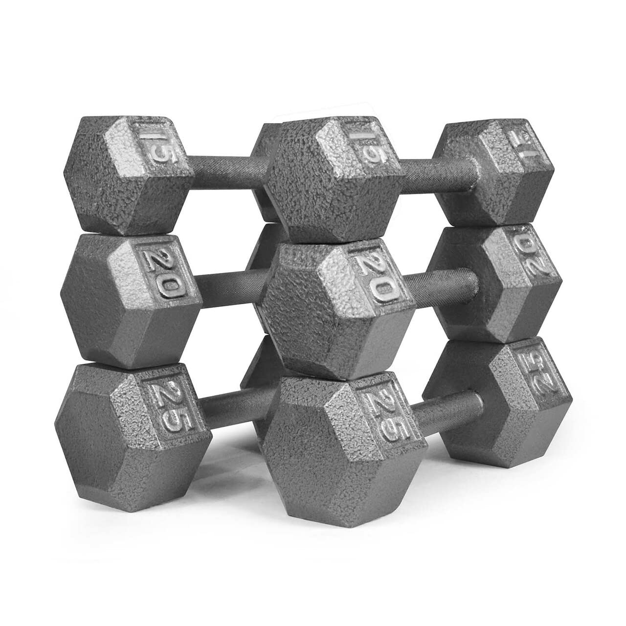 CAPHAUS Cast Iron Solid Hexagon Grey Dumbbell Set - Strength Training Free Weights for Men & Women - Hex Dumbbells with or Without Rack - Perfect for Home Gym, CrossFit, and Weightlifting Workouts